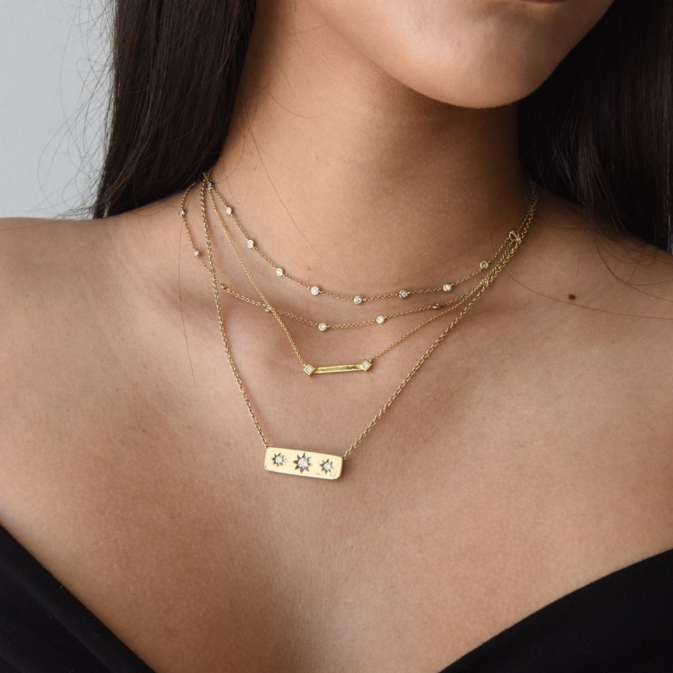 Diamond Bar Yellow Gold Necklace