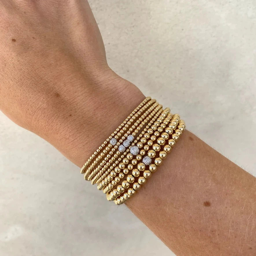 4mm Diamond Bead Yellow Gold Stacking Bracelet