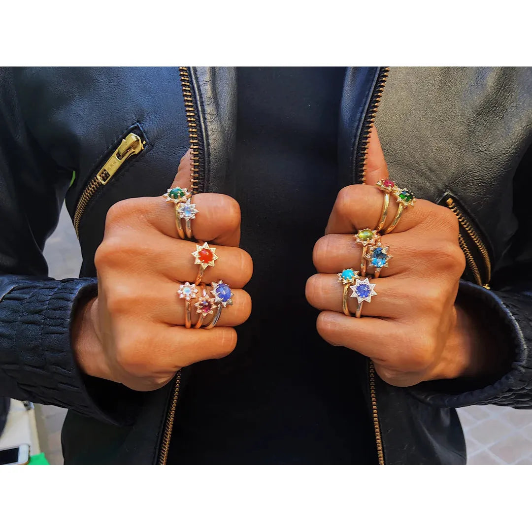 Carnelian Diamond Starburst Ring