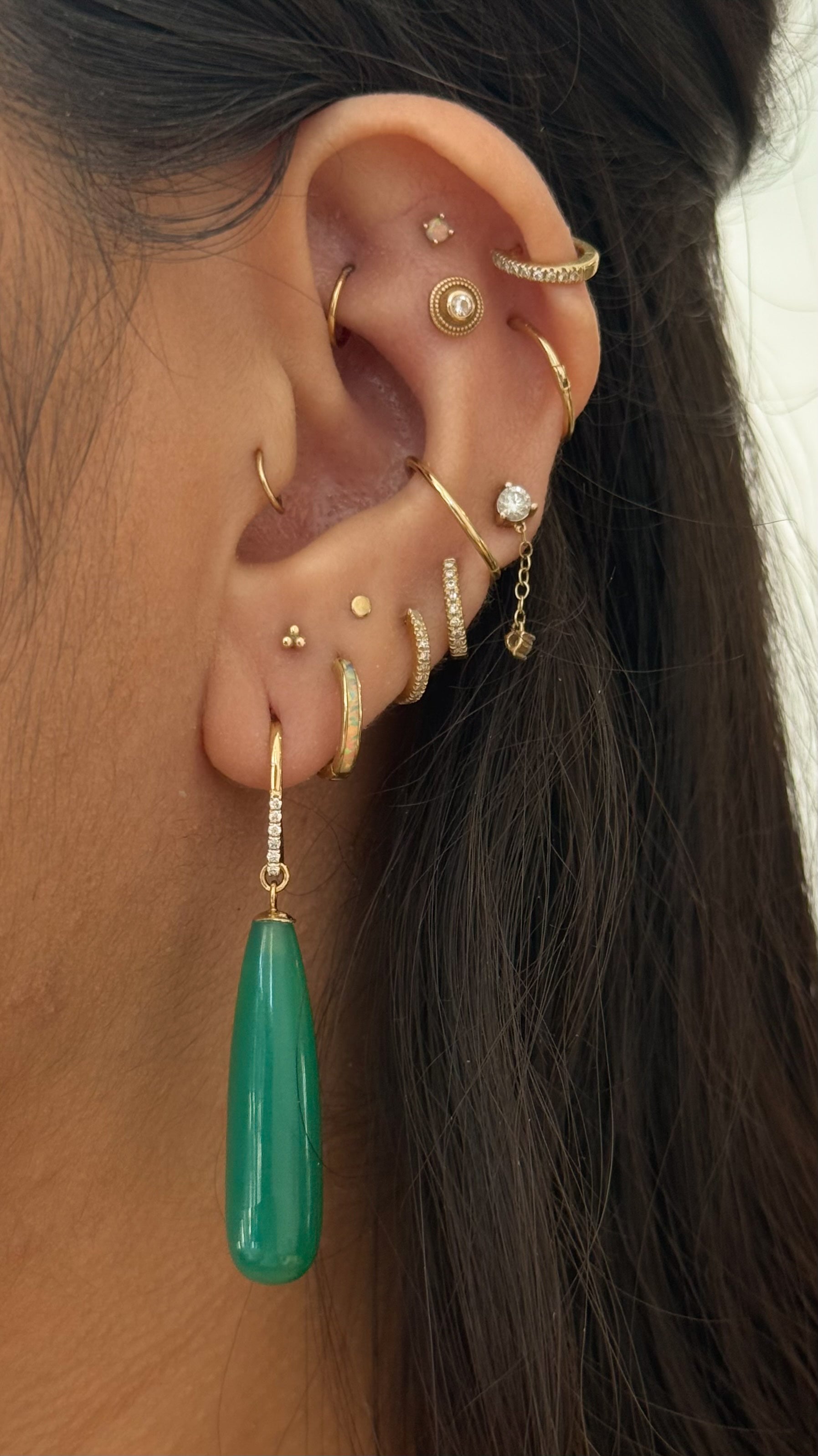 Green Onyx & Diamond Drop Earrings