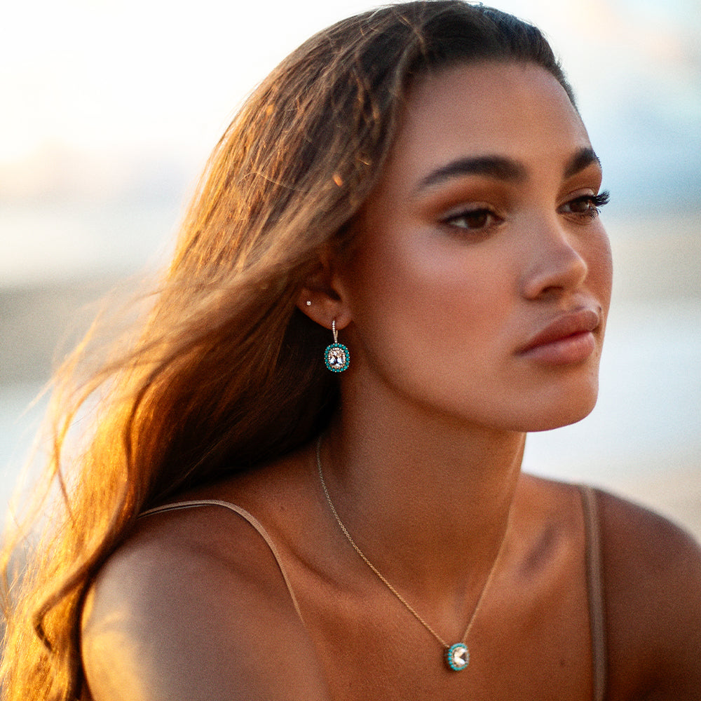 Lalo White Topaz & Turquoise Earrings