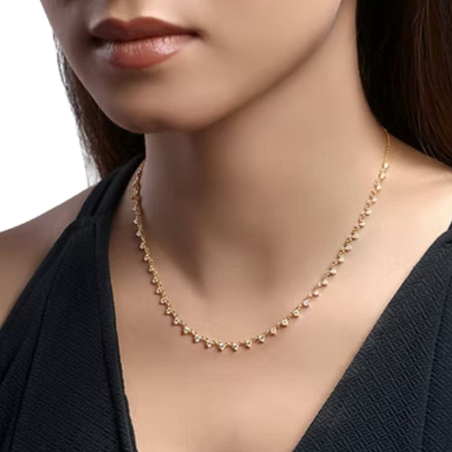 CLA NECKLACES 14K Gold 1.34ct Natural Diamond Bead Link Chain Necklace
