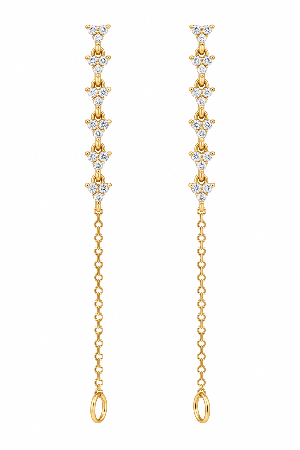 Trio Chain Diamond Yellow Gold Drop Earrings