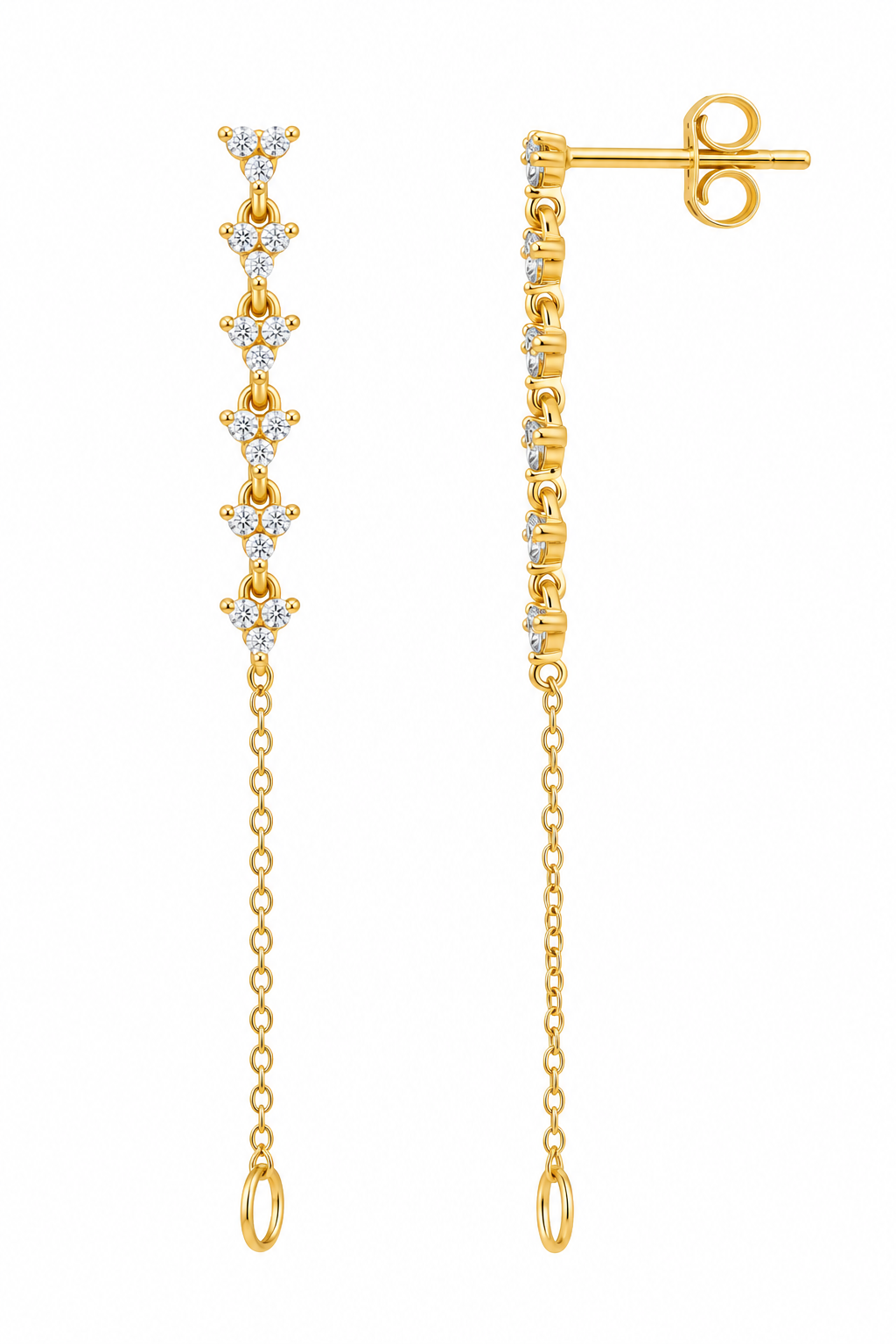 Trio Chain Diamond Yellow Gold Drop Earrings