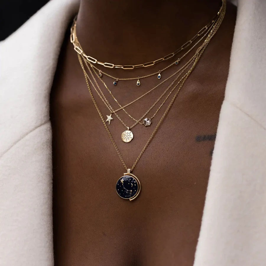 Polaris Enamel and Diamond Flip Pendant Necklace