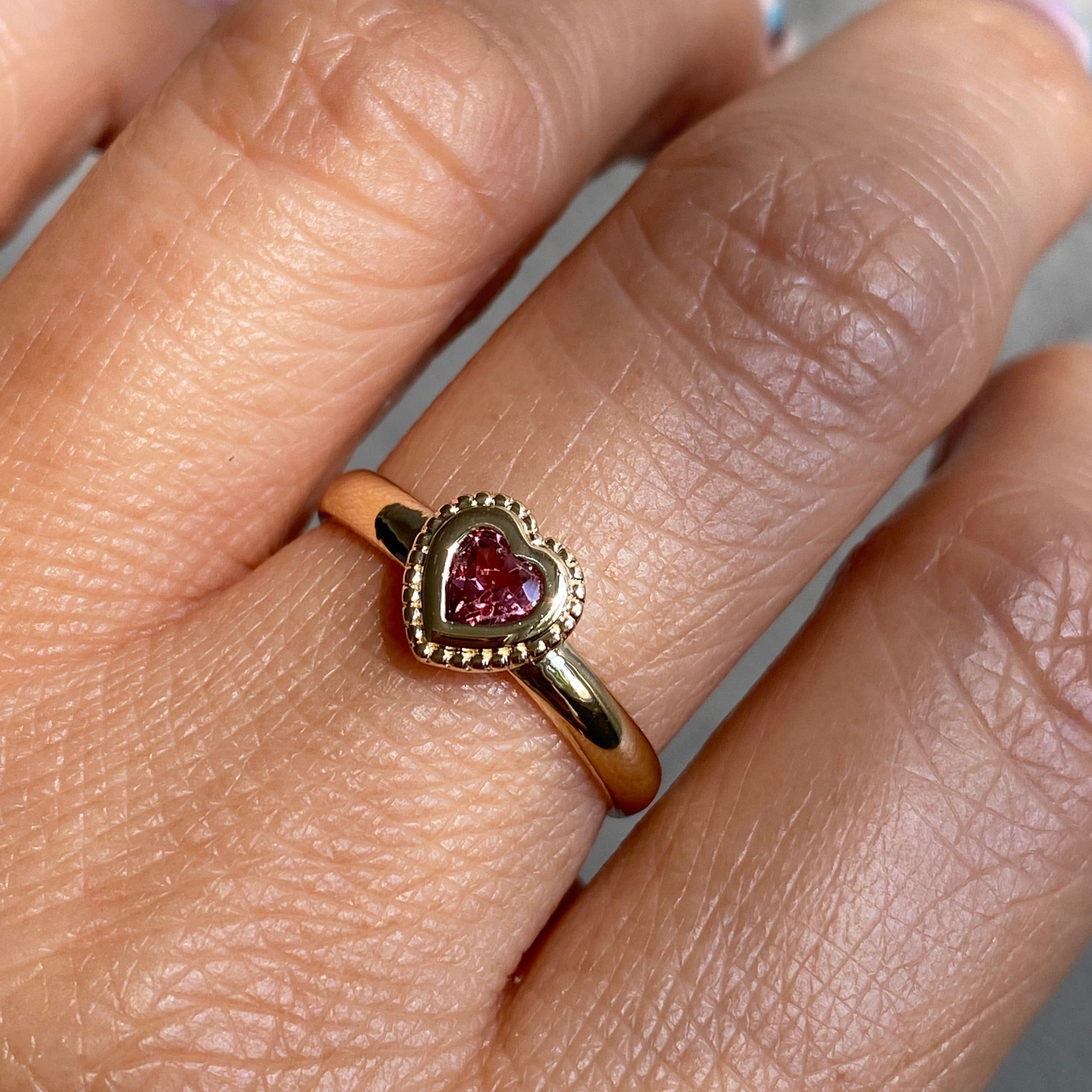 Mason Grace Jewelry Bold Pink tourmaline heart Bezel Ring