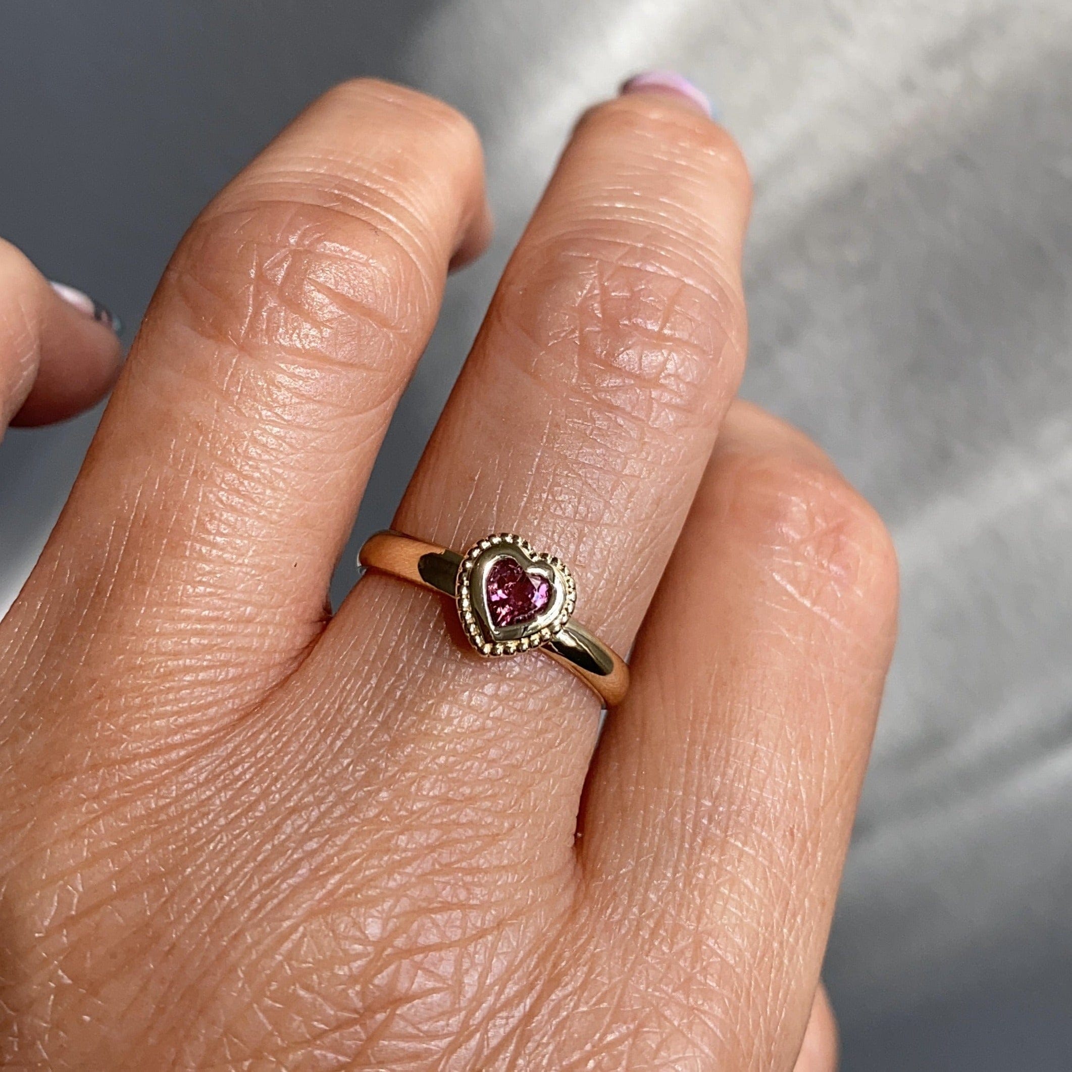 Mason Grace Jewelry Bold Pink tourmaline heart Bezel Ring