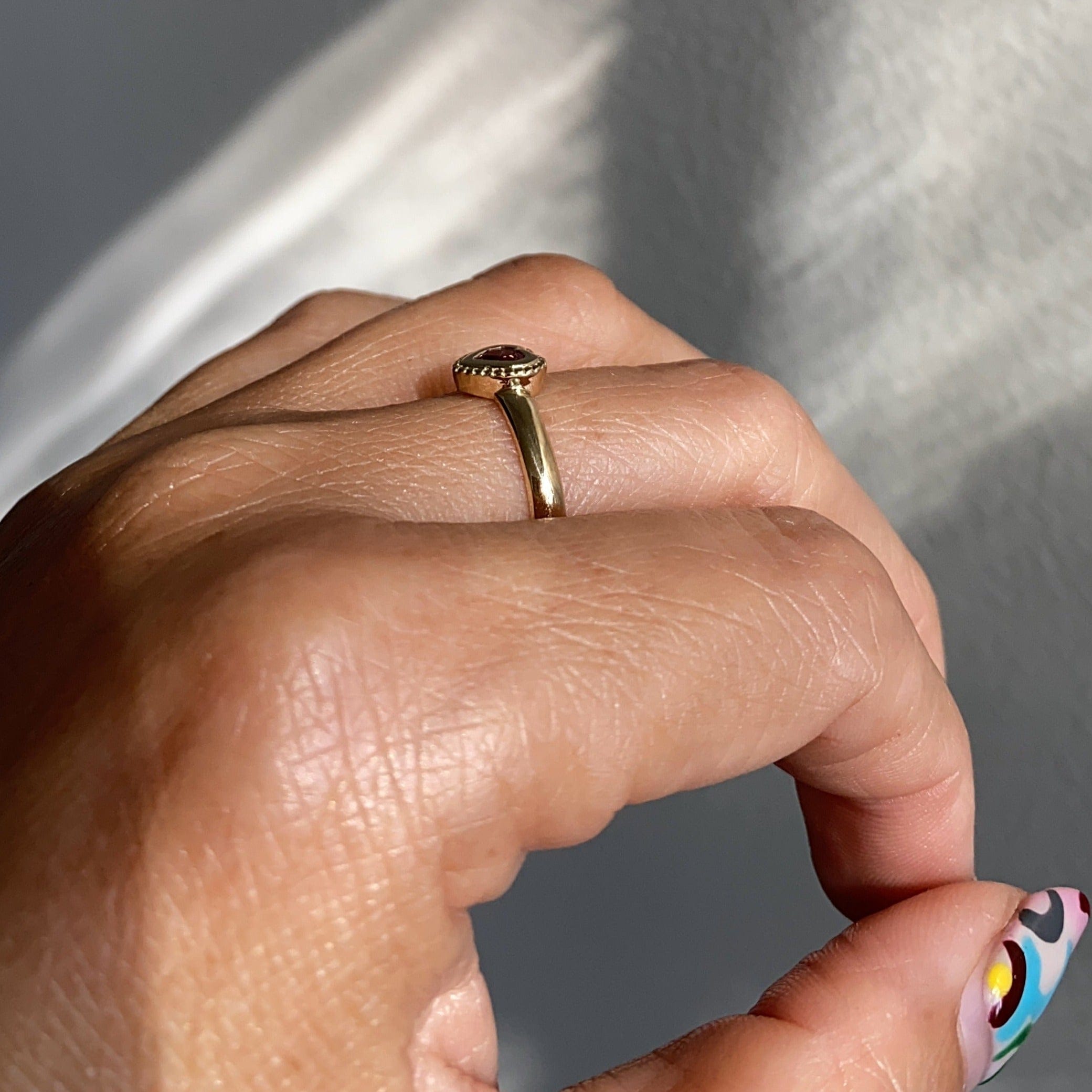 Mason Grace Jewelry Bold Pink tourmaline heart Bezel Ring