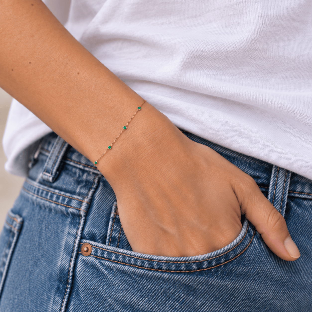 Curated LA Bracelet 14K Yellow Gold Round Emerald Bracelet