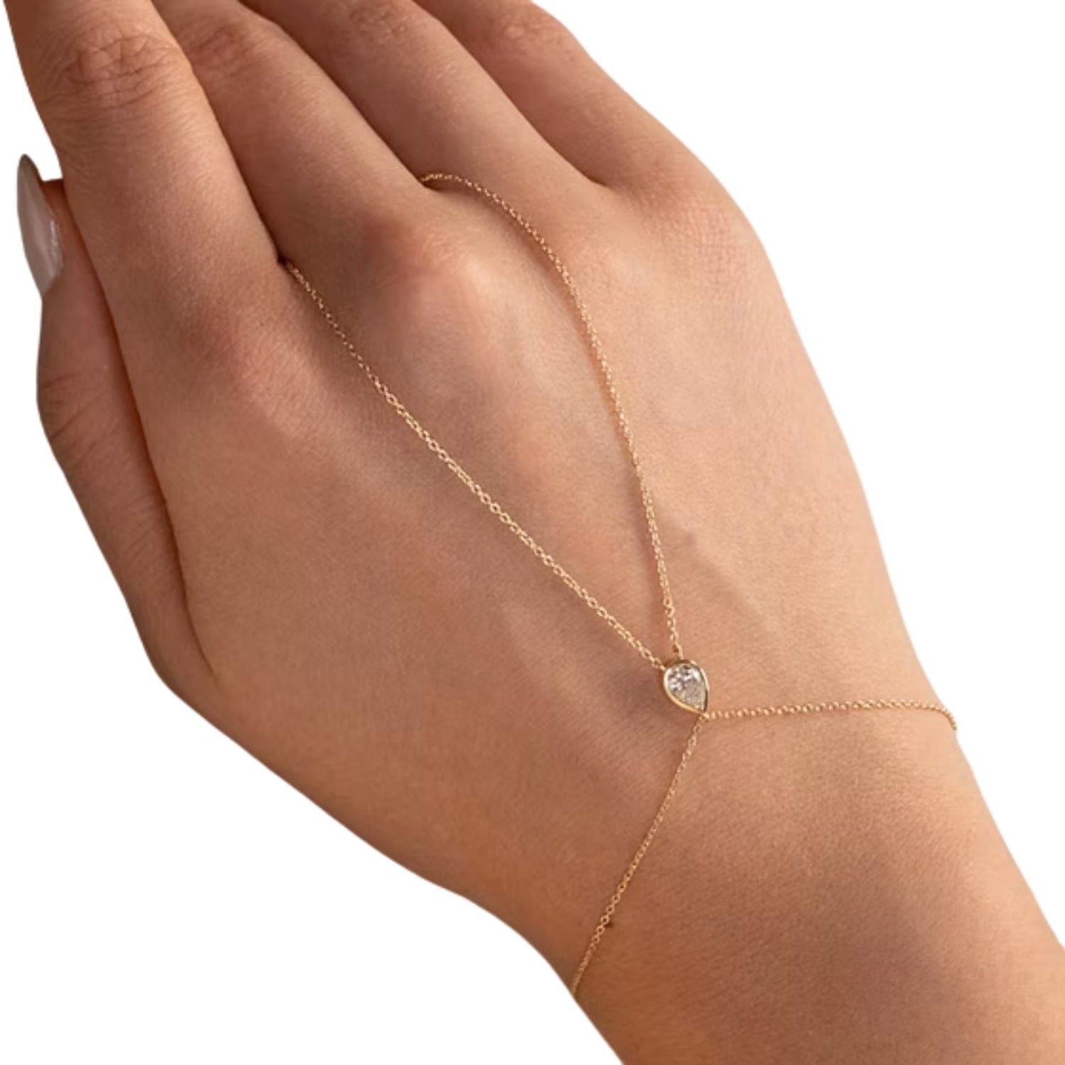 CLA BRACELETS 14K Gold 0.43ct Natural Diamond Pear Bezel Tear Drop Ring Bracelet
