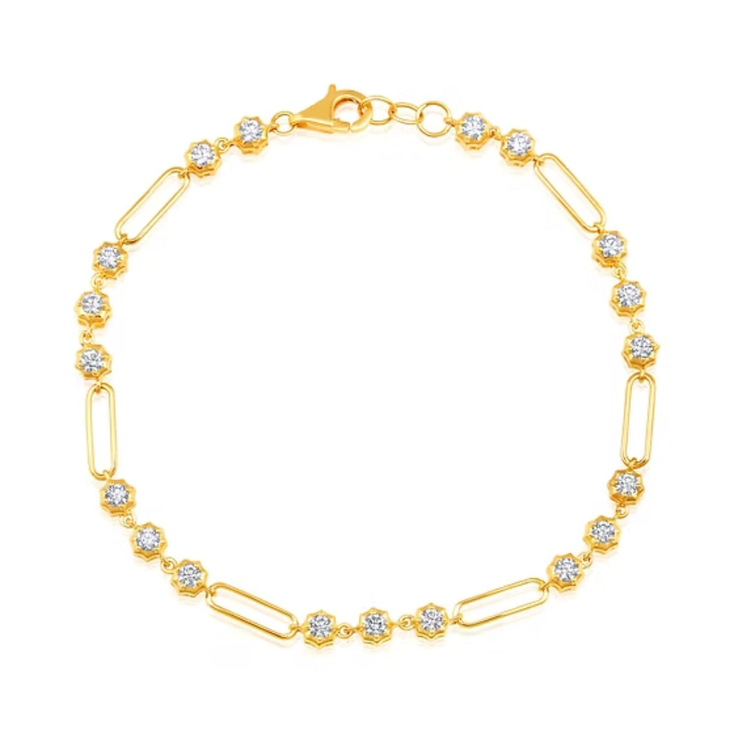 CLA BRACELETS 14K Gold 1.3ct Natural Diamond Spike Bezel Paper Clip Link Bracelet