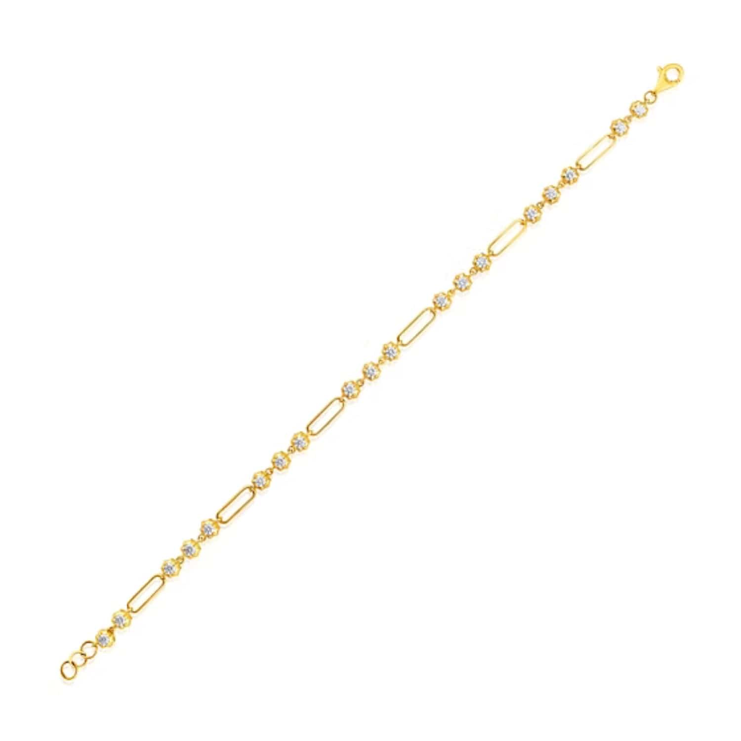 CLA BRACELETS 14K Gold 1.3ct Natural Diamond Spike Bezel Paper Clip Link Bracelet