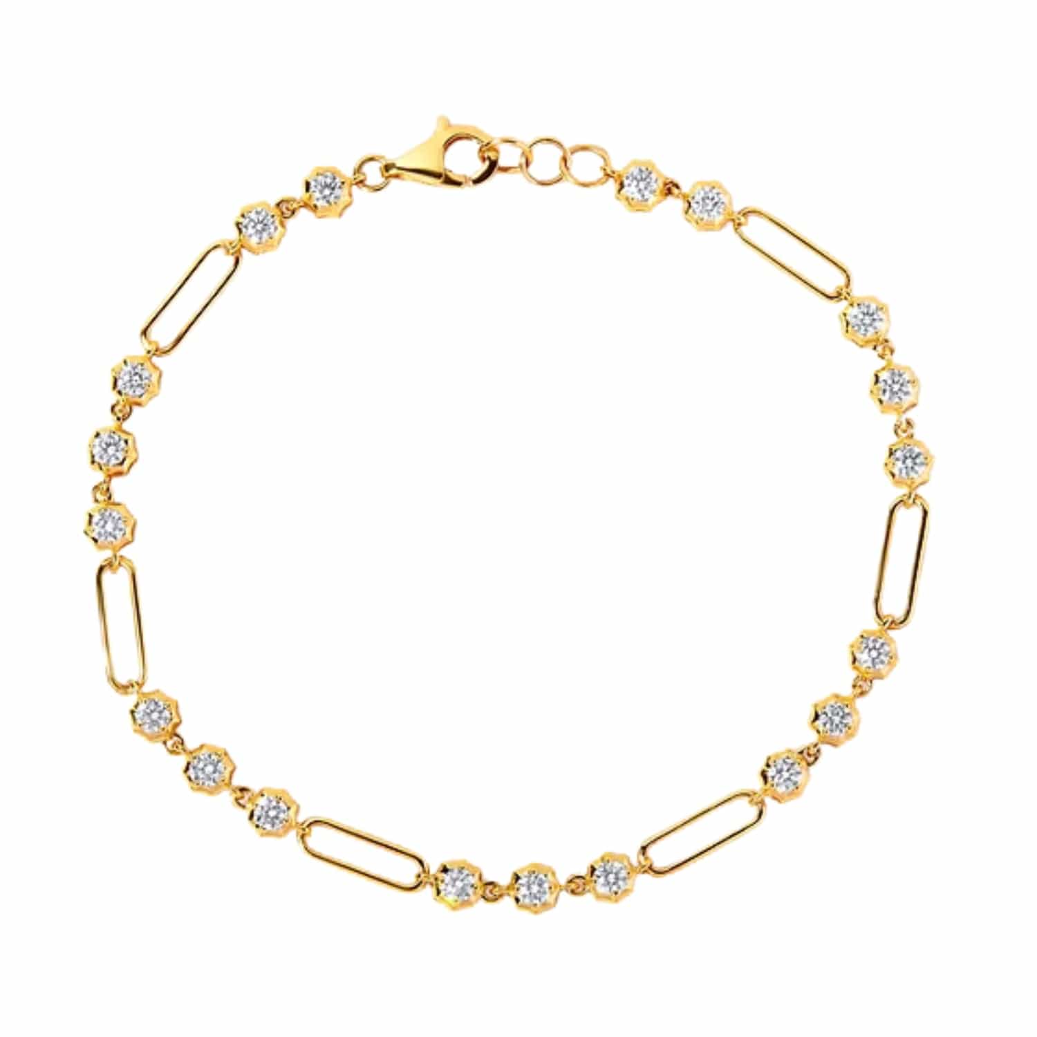 CLA BRACELETS 14K Gold 1.3ct Natural Diamond Spike Bezel Paper Clip Link Bracelet
