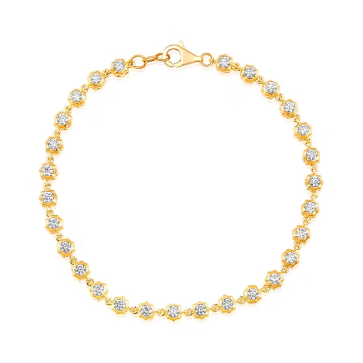CLA BRACELETS 14K Gold 1.8ct Natural Diamond Spike Bezel Tennis Link Bracelet