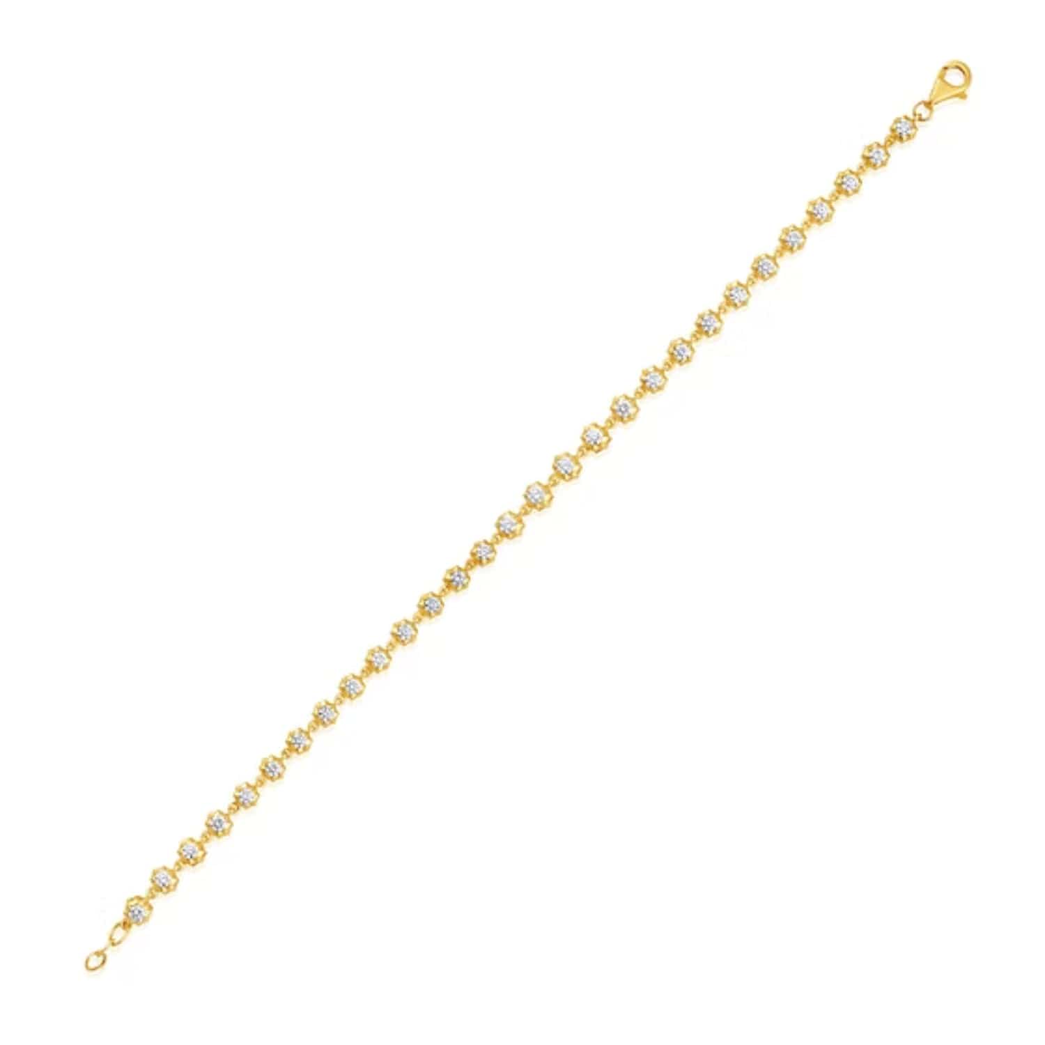 CLA BRACELETS 14K Gold 1.8ct Natural Diamond Spike Bezel Tennis Link Bracelet