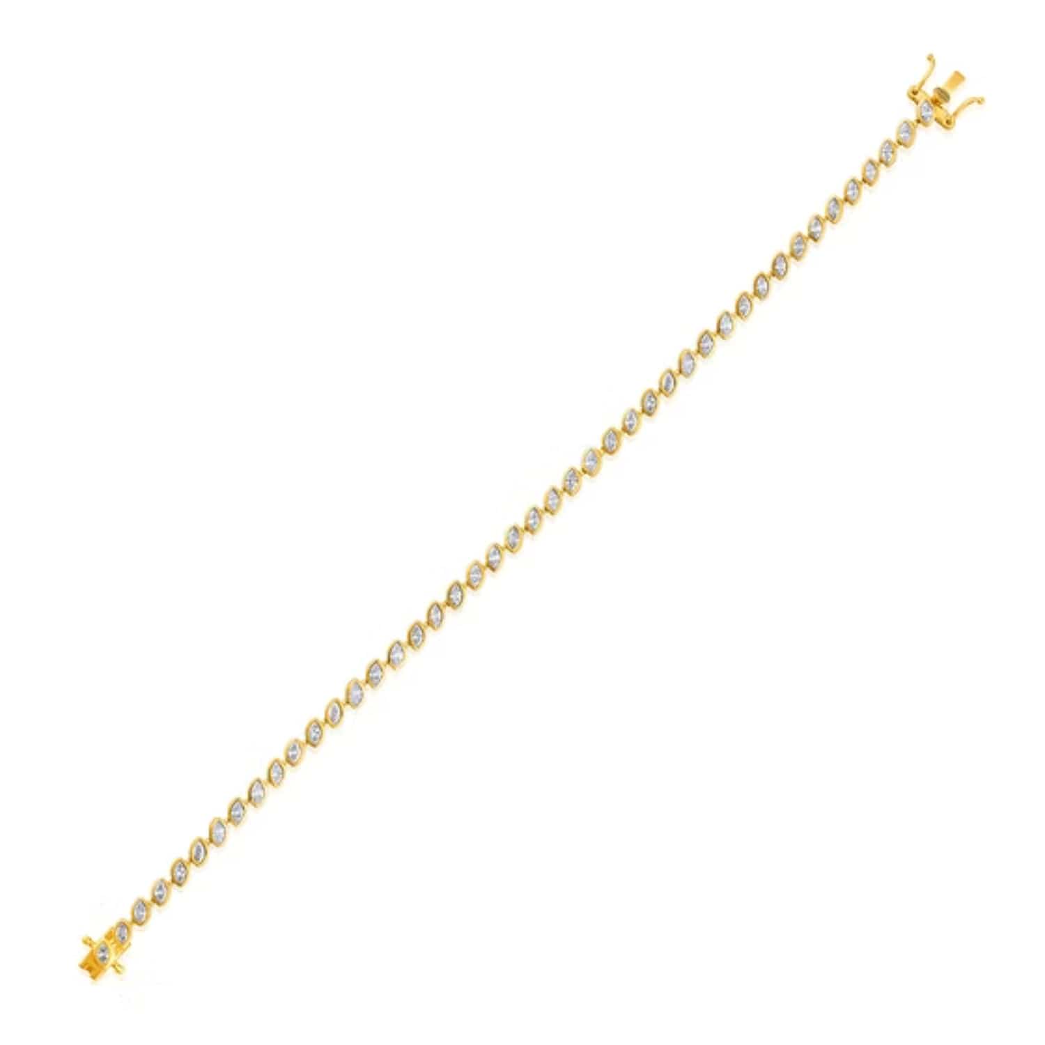 CLA BRACELETS 14K Gold 2.8ct Natural Diamond Marquise Leaf Tennis Link Bracelet