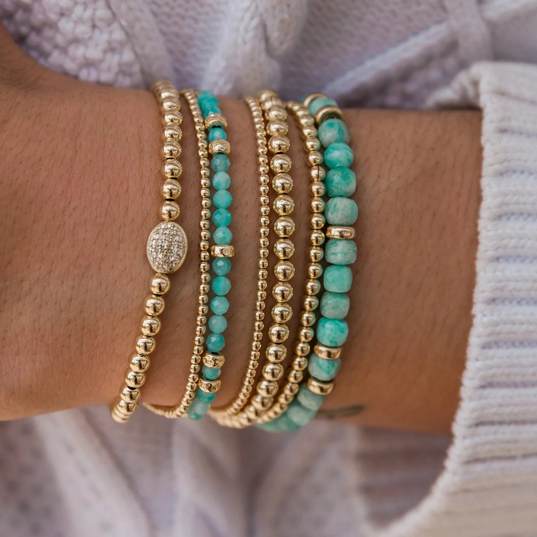 Karen Lazar BRACELETS 2mm Amazonite Bracelet with Hammered Rondelles