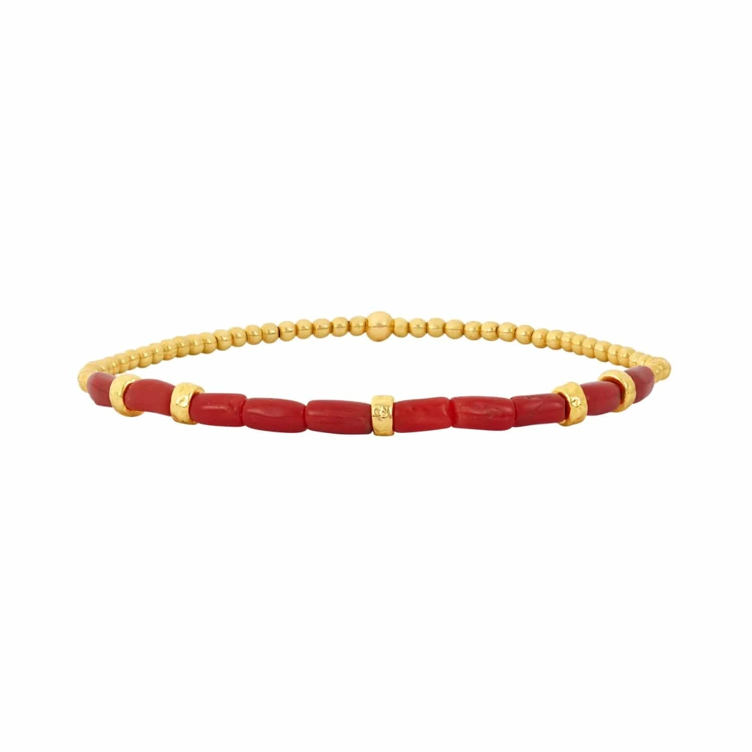 Karen Lazar BRACELETS 2mm Barrel Coral Bracelet with Hammered Rondelles