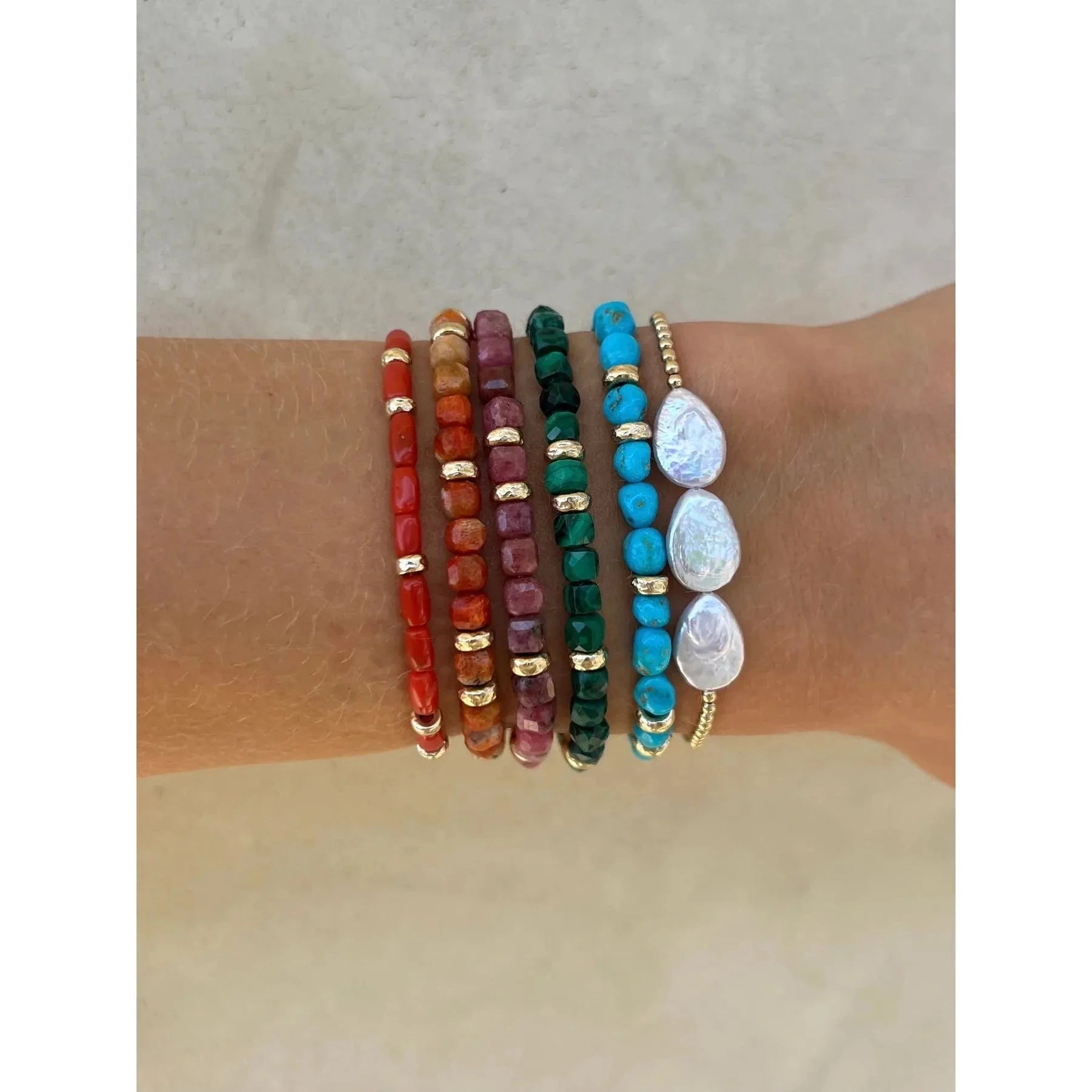 Karen Lazar BRACELETS 2mm Barrel Coral Bracelet with Hammered Rondelles