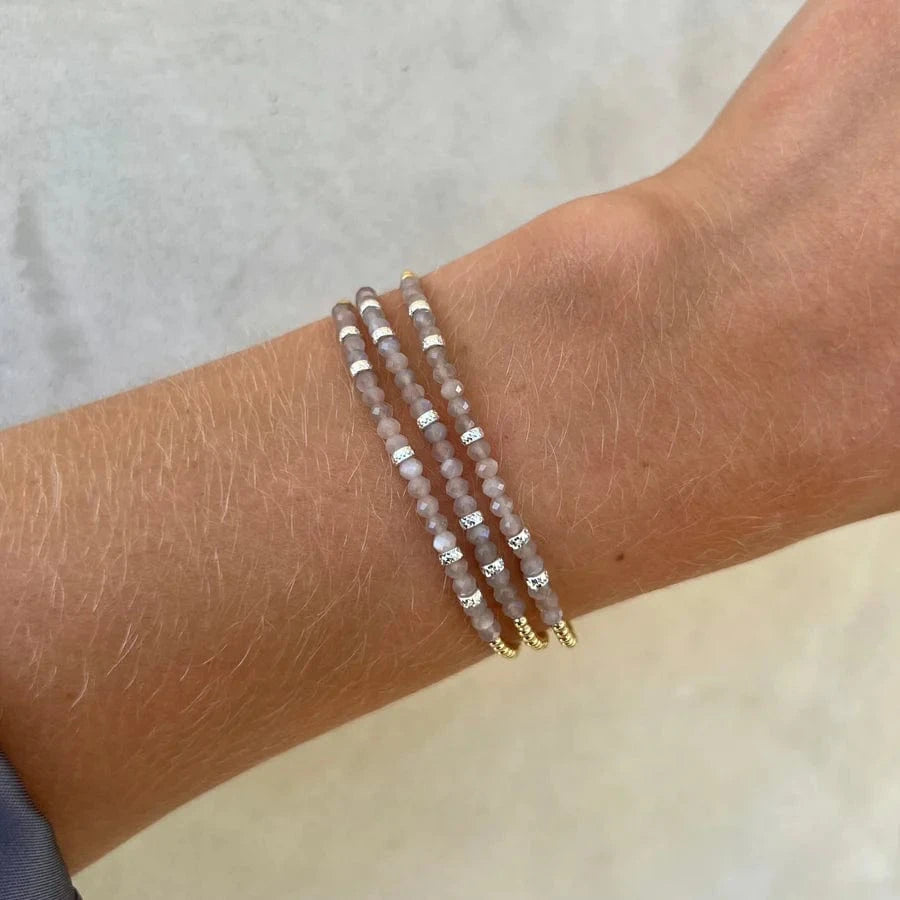 Karen Lazar BRACELETS 2mm Mauve Moonstone Bracelet with Silver Rondelles
