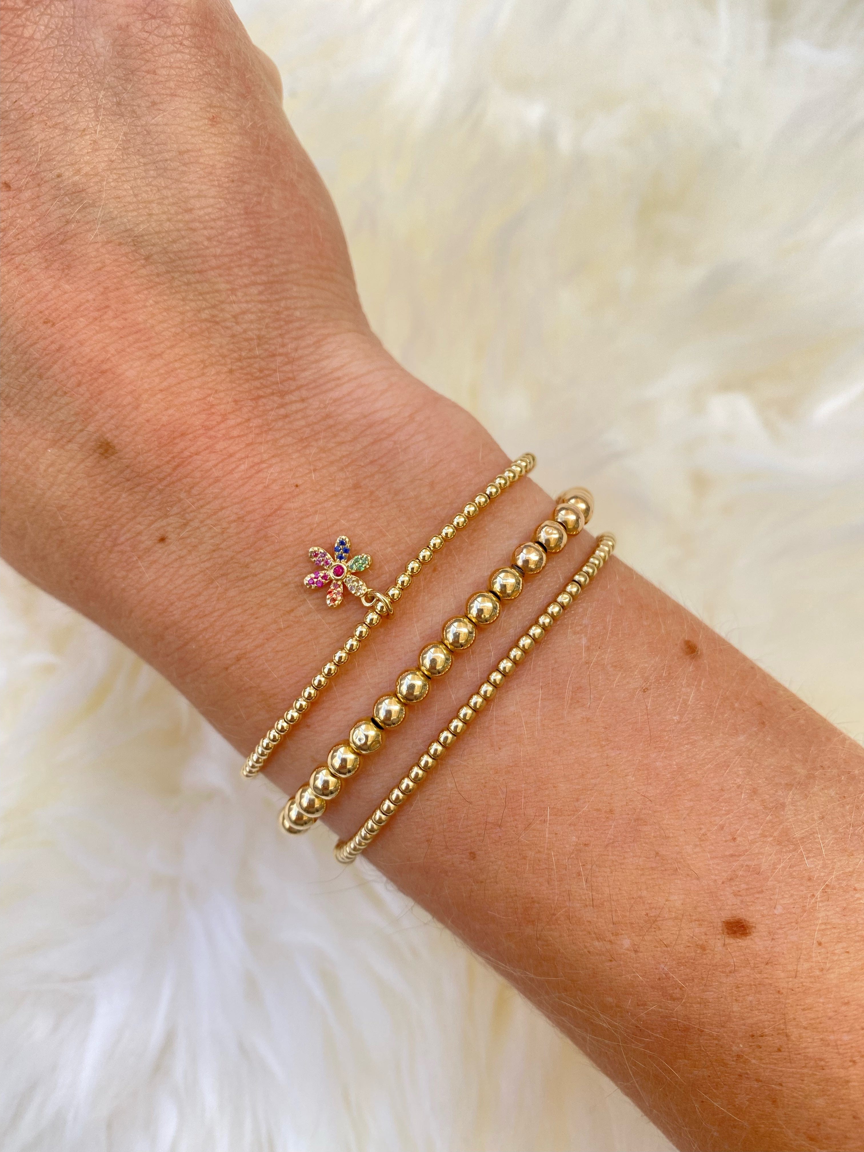 Karen Lazar Design BRACELETS 2mm Signature Bracelet with 14k Rainbow Sapphire Flower Charm