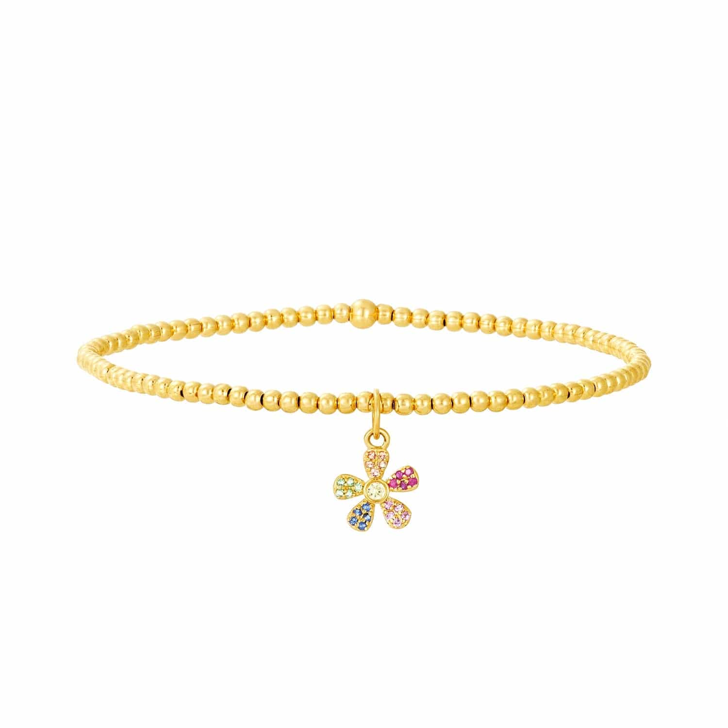 Karen Lazar Design BRACELETS 2mm Signature Bracelet with 14k Rainbow Sapphire Flower Charm