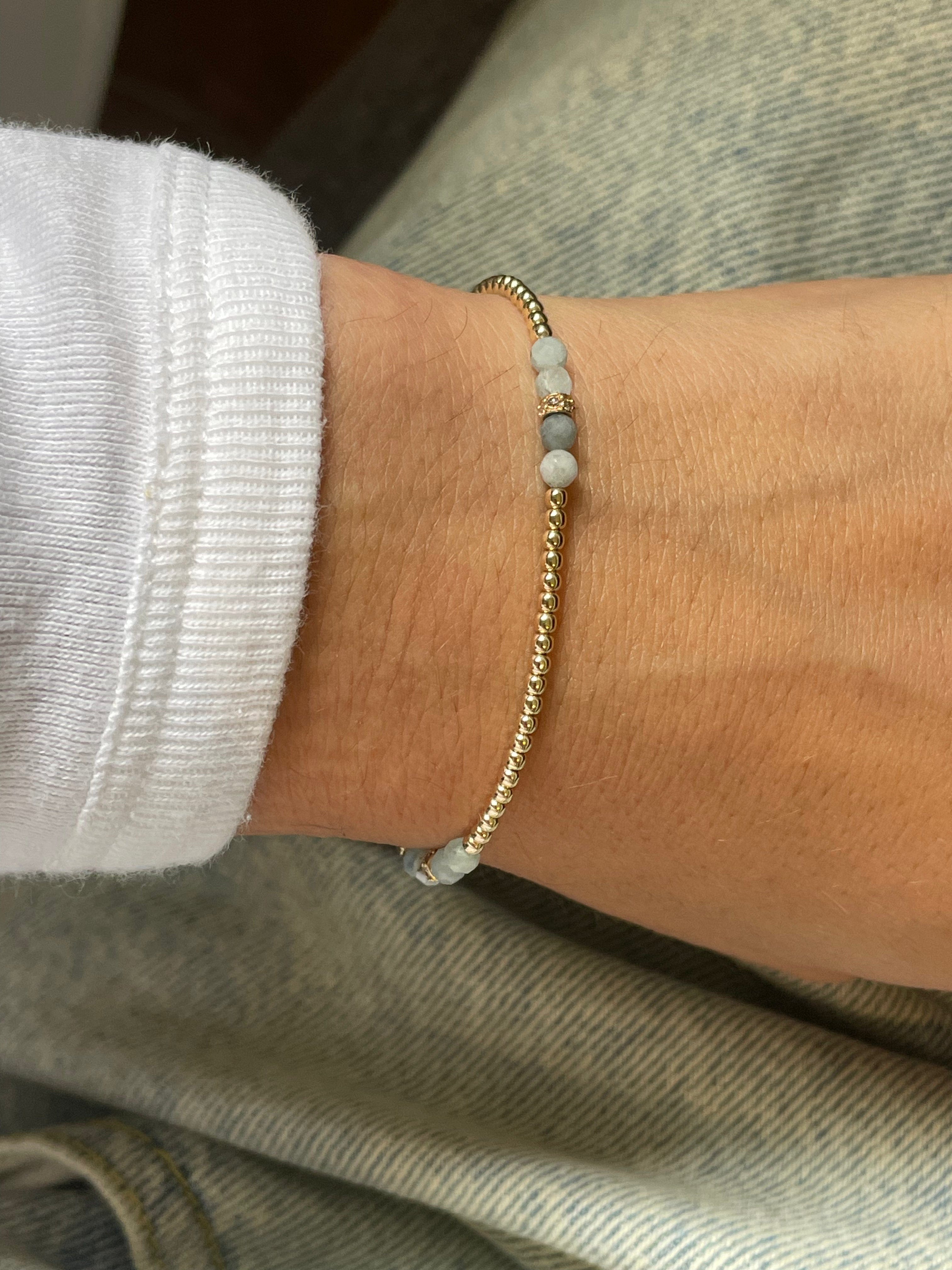 Karen Lazar Design BRACELETS 2MM Signature Bracelet with Aquamarine and 14K Diamond Rondelles