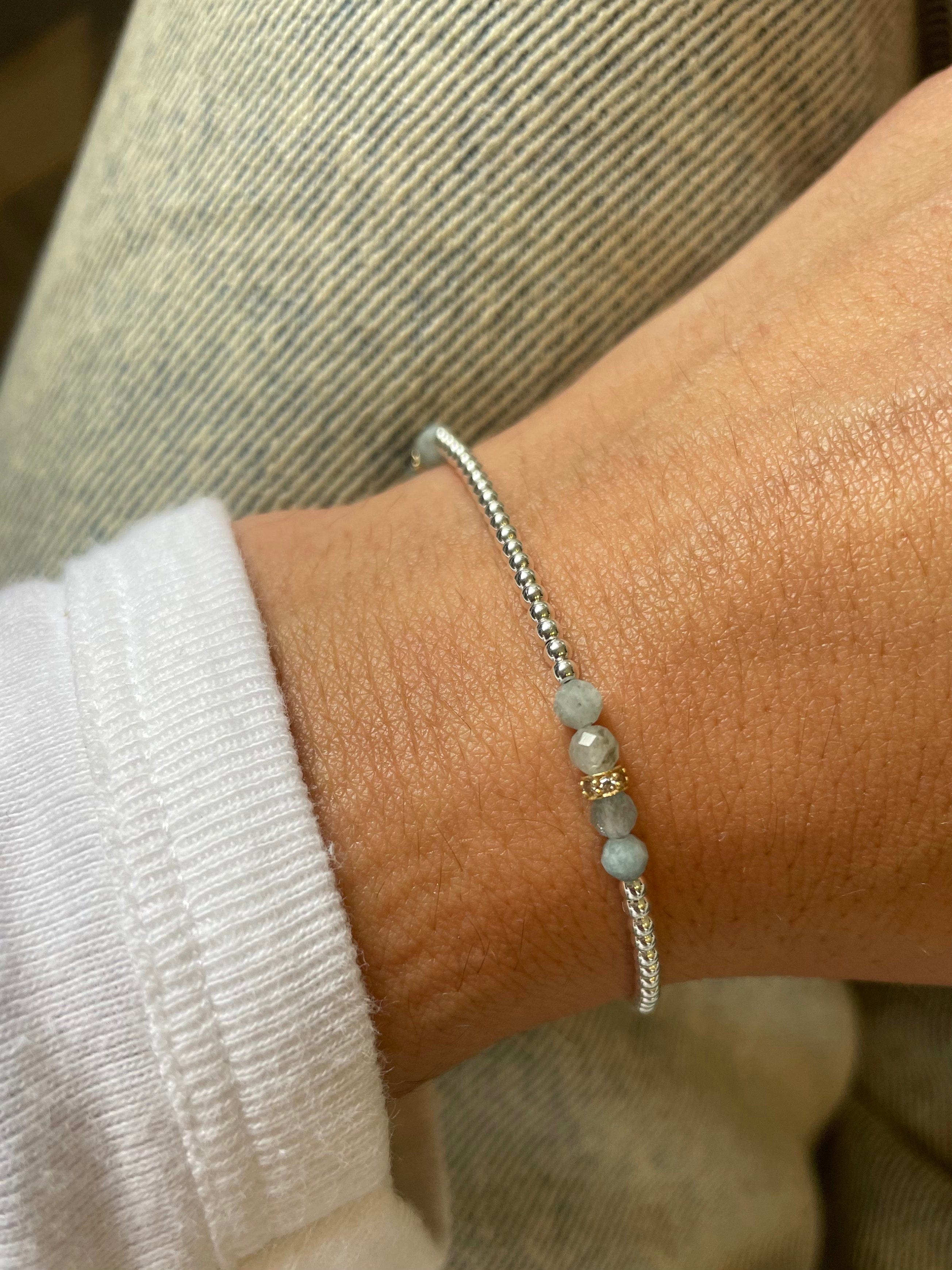 Karen Lazar Design BRACELETS 2MM Signature Bracelet with Aquamarine and 14K Diamond Rondelles