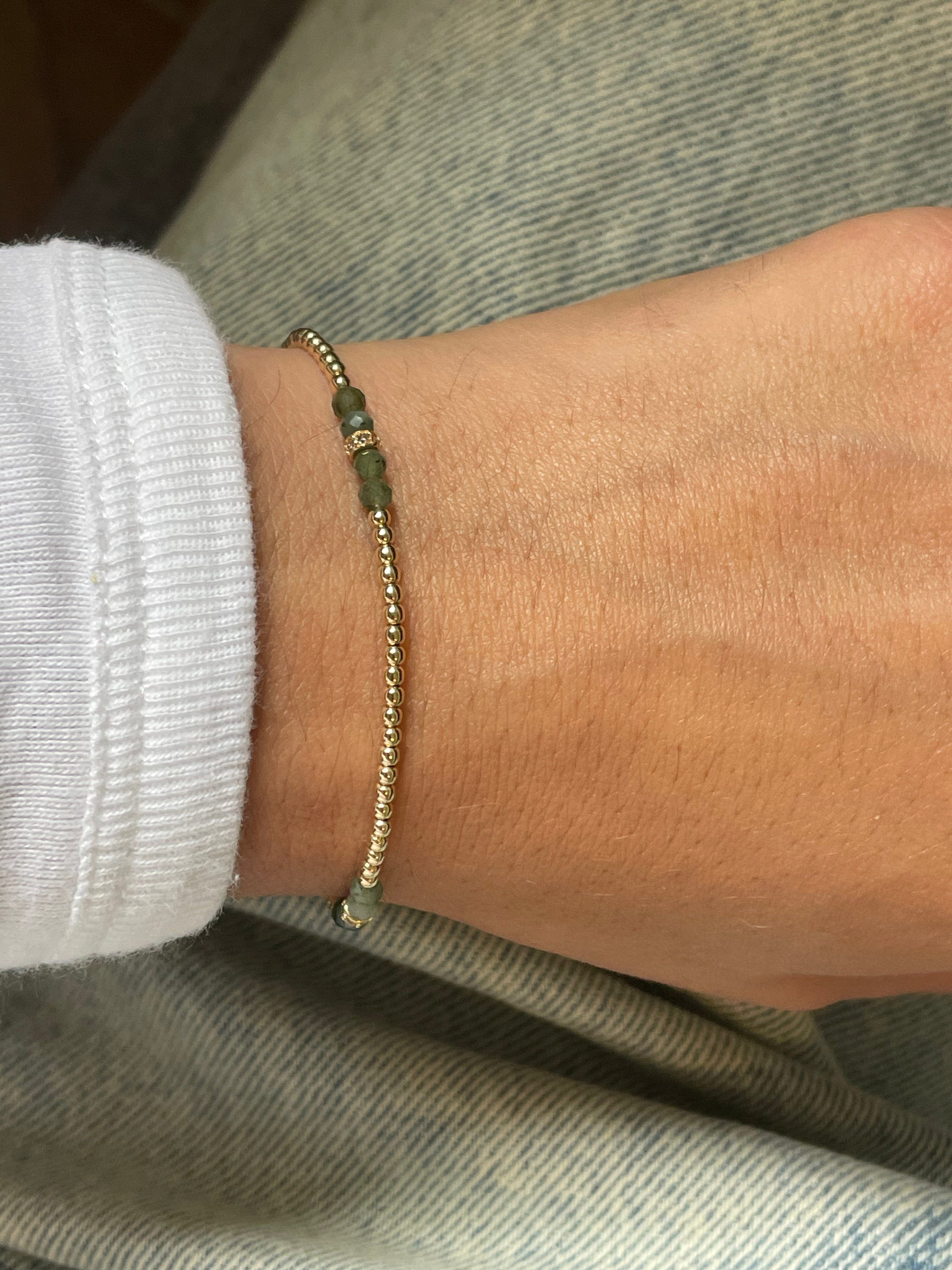 Karen Lazar Design BRACELETS 2MM Signature Bracelet with Emerald and 14K Diamond Rondelles