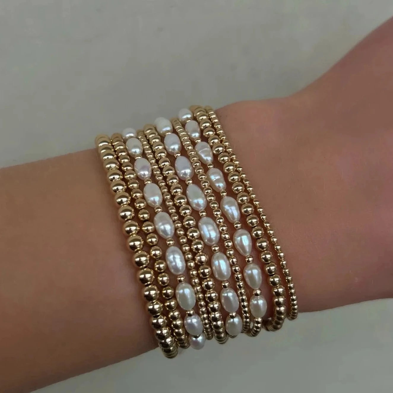 Karen Lazar BRACELETS 2MM SIGNATURE BRACELET WITH RICE PEARL GOLD PATTERN