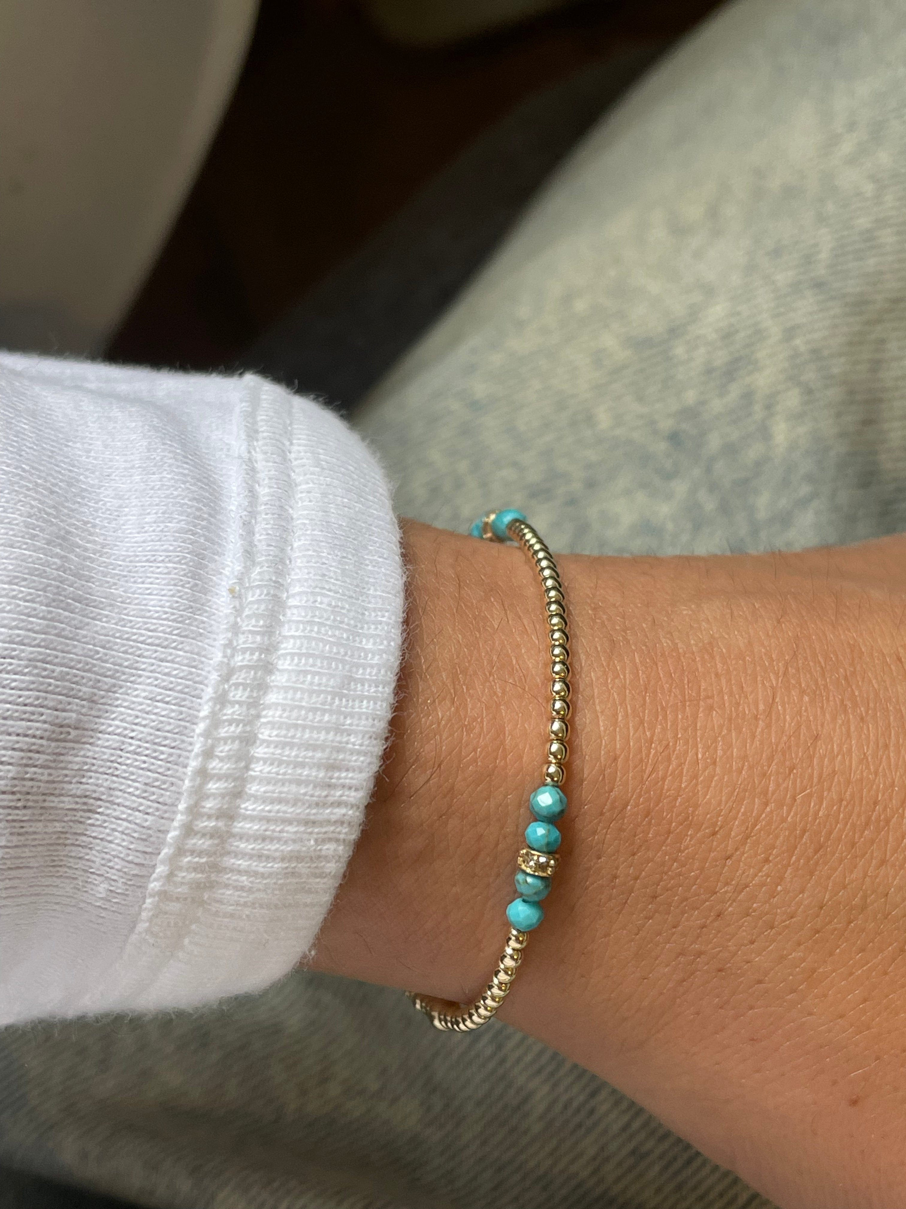 Karen Lazar Design BRACELETS 2MM Signature  Bracelet with Turquoise and 14K Diamond Rondelles