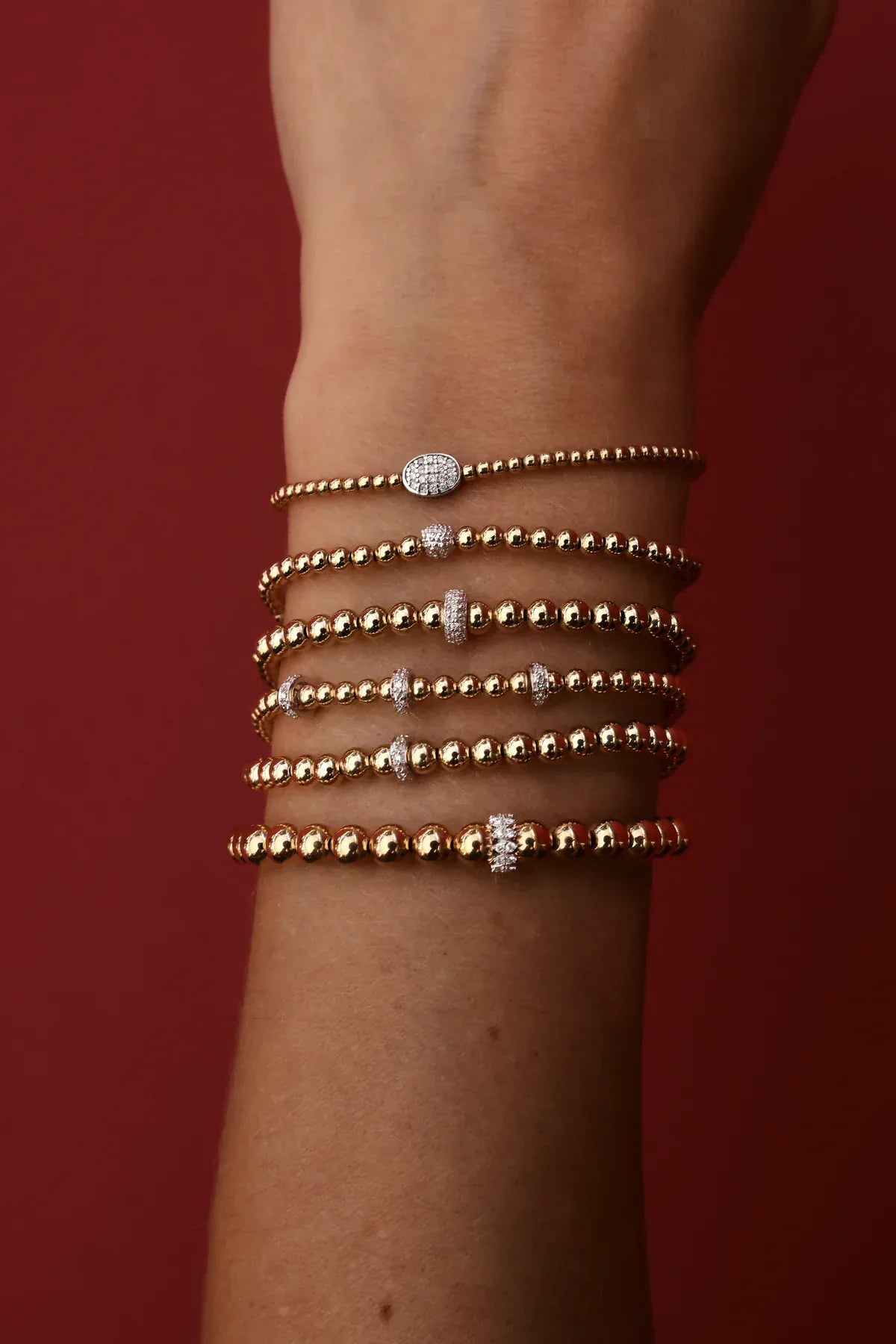 Karen Lazar BRACELETS 2mm Yellow Gold Diamond Bean Charm Bracelet