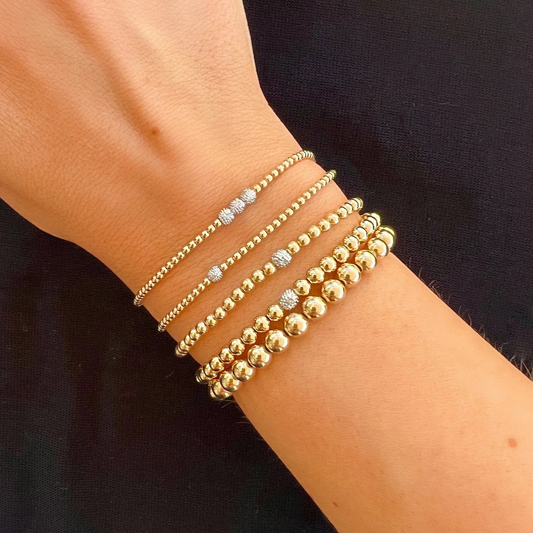 Karen Lazar BRACELETS 3mm Diamond Bead Yellow Gold Stacking Bracelet