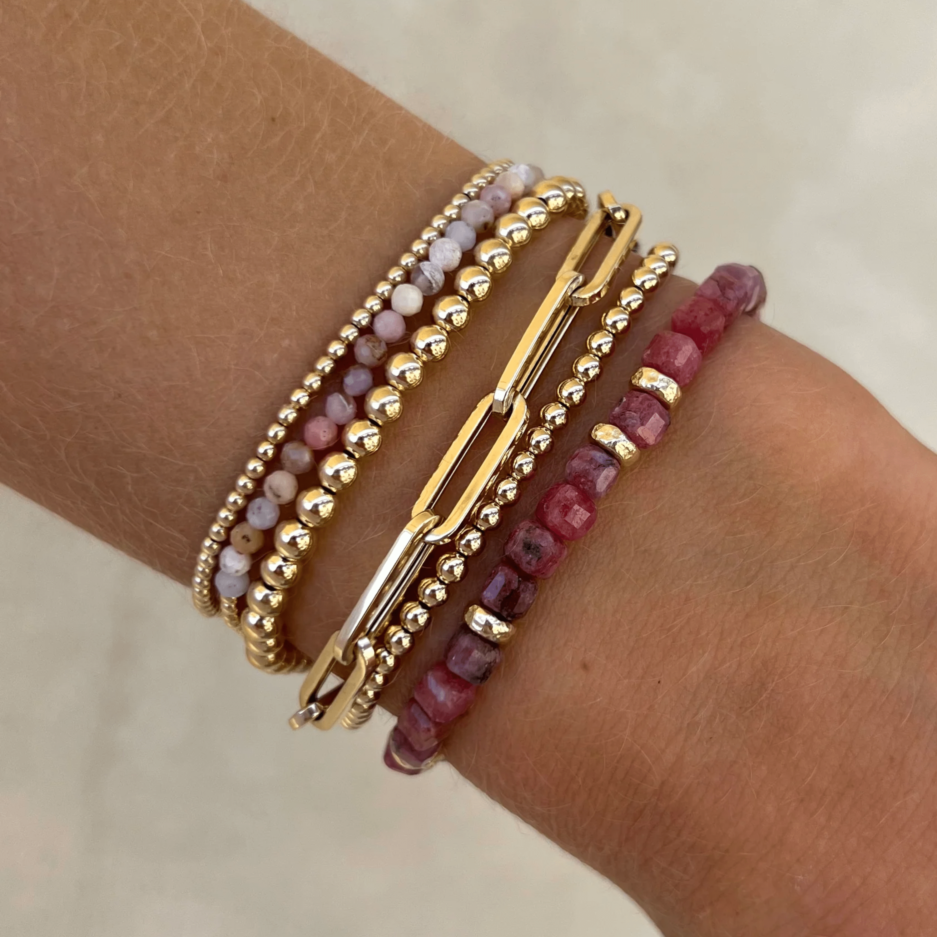 Karen Lazar BRACELETS 5mm Thulite and Gold Rondelle Pattern Bead Bracelet