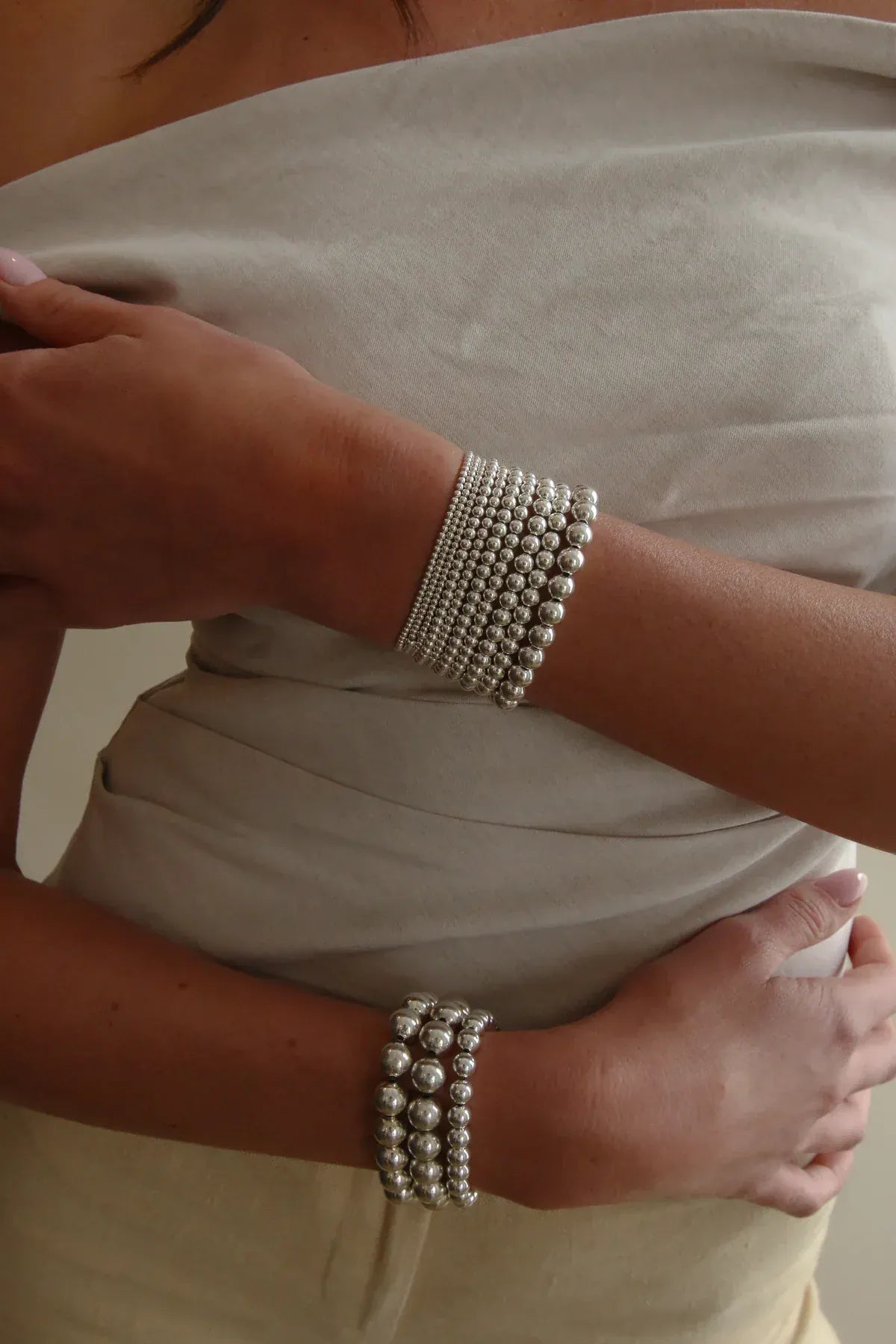 Karen Lazar BRACELETS 7mm Silver Round Bead Stretch Bracelet