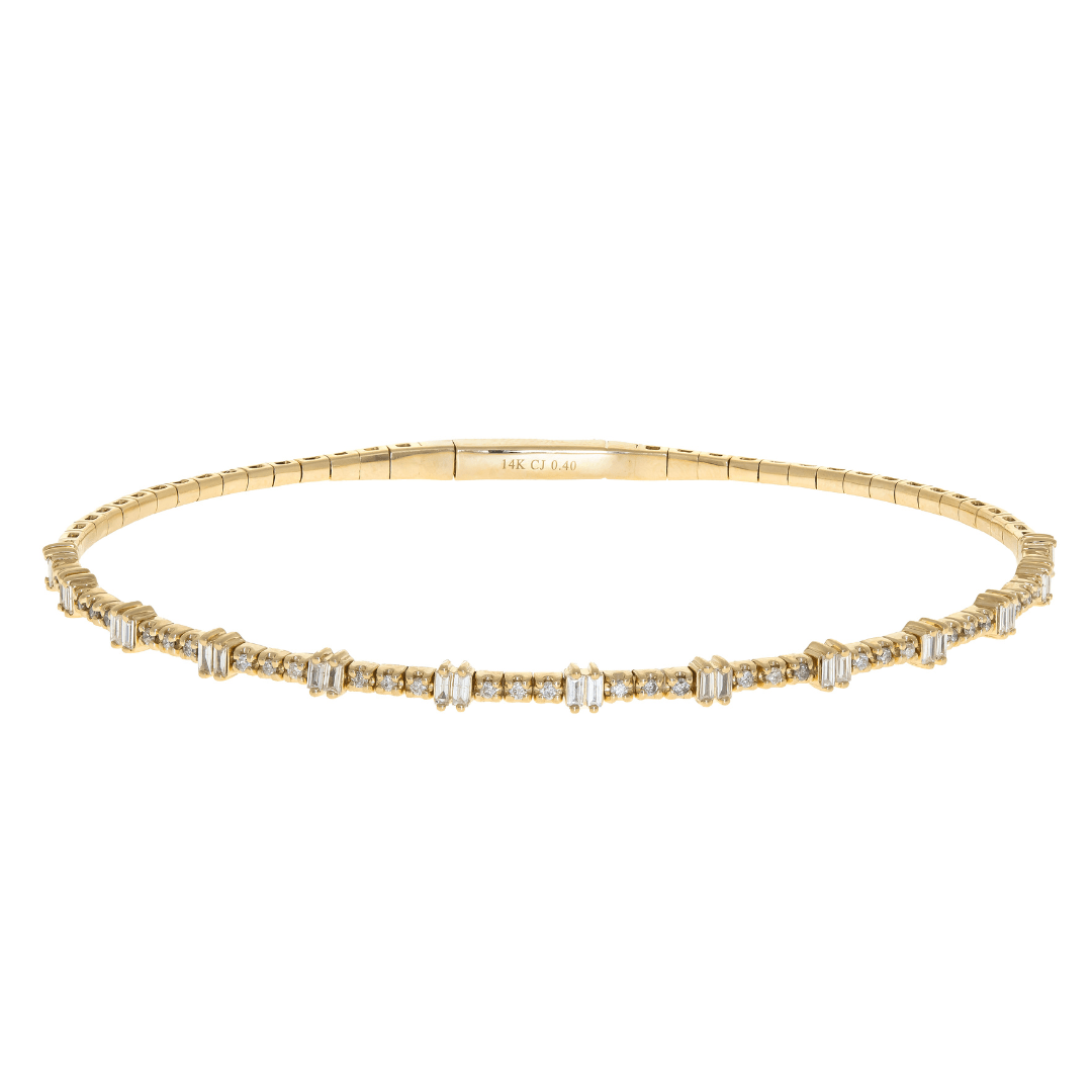 CLA BRACELETS Diamond Baguette & Round Flex Bangle in 14K Yellow Gold
