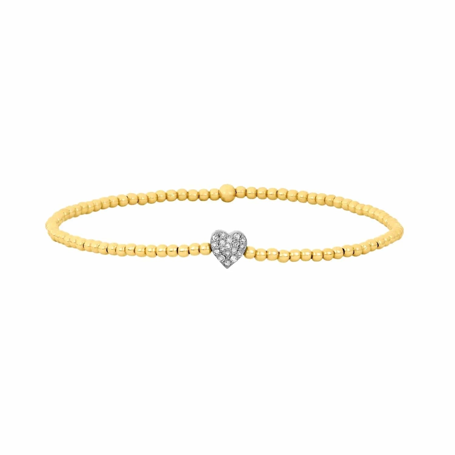 Karen Lazar BRACELETS Diamond Heart Oxidized 2mm Yellow Gold Bead Bracelet