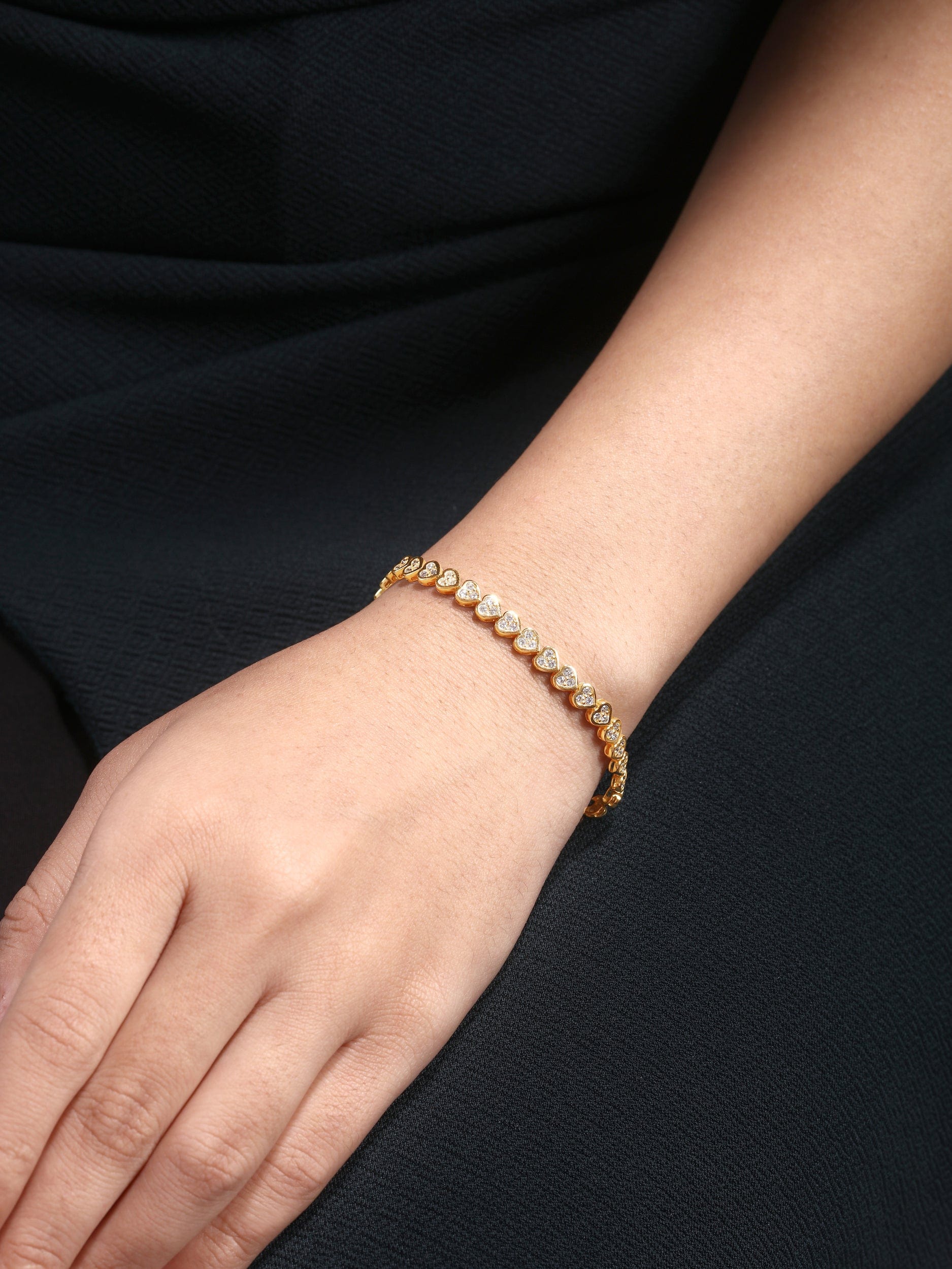 CLA BRACELETS Heart Diamond Yellow Gold Tennis Bracelet