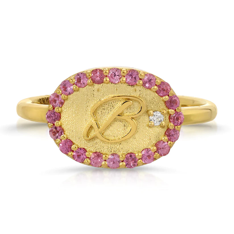Pink Sapphire Initial Ring