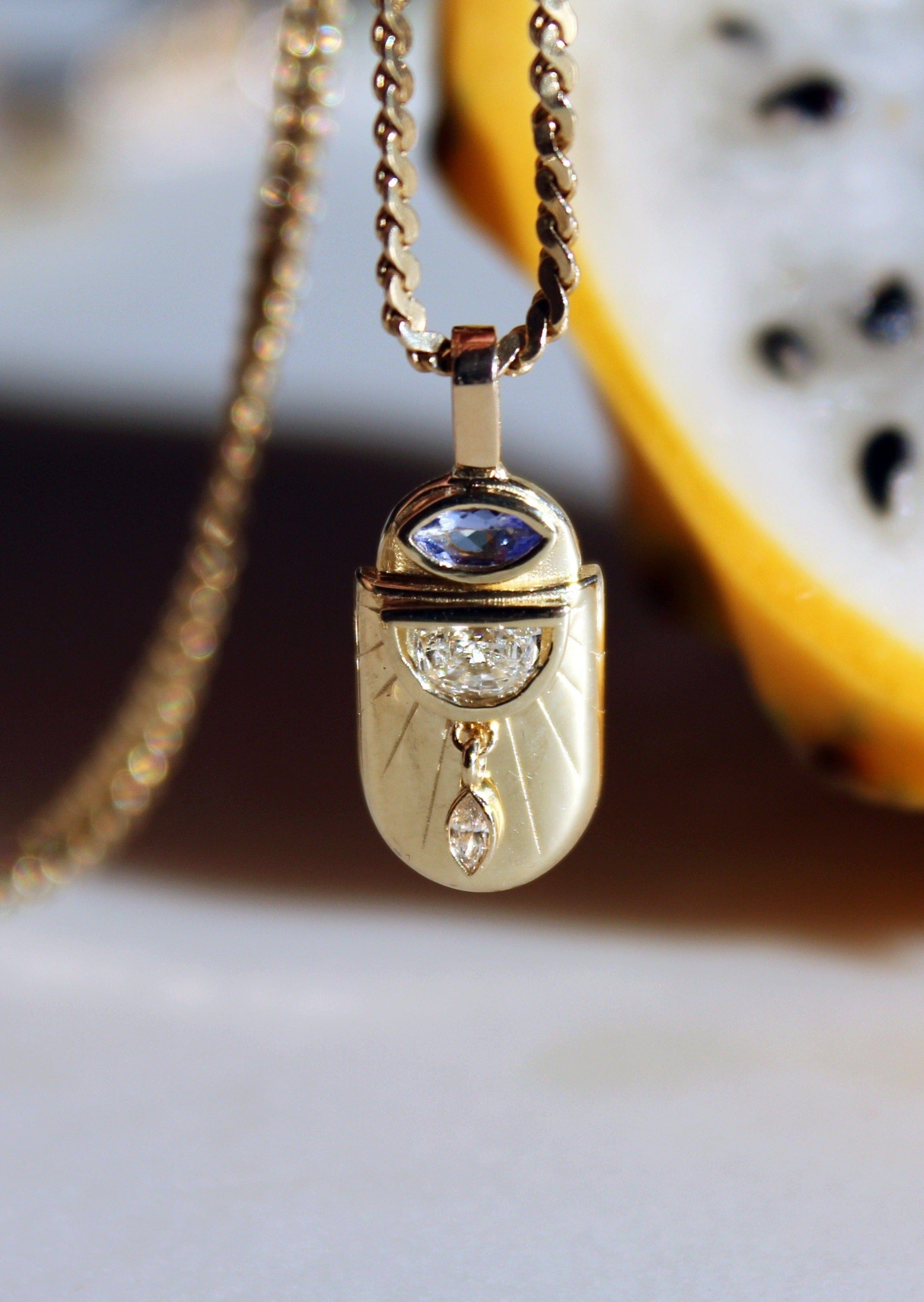 christinamagdolna CHARMS Golden Scarab Amulet • Tanzanite & Diamond Pendant