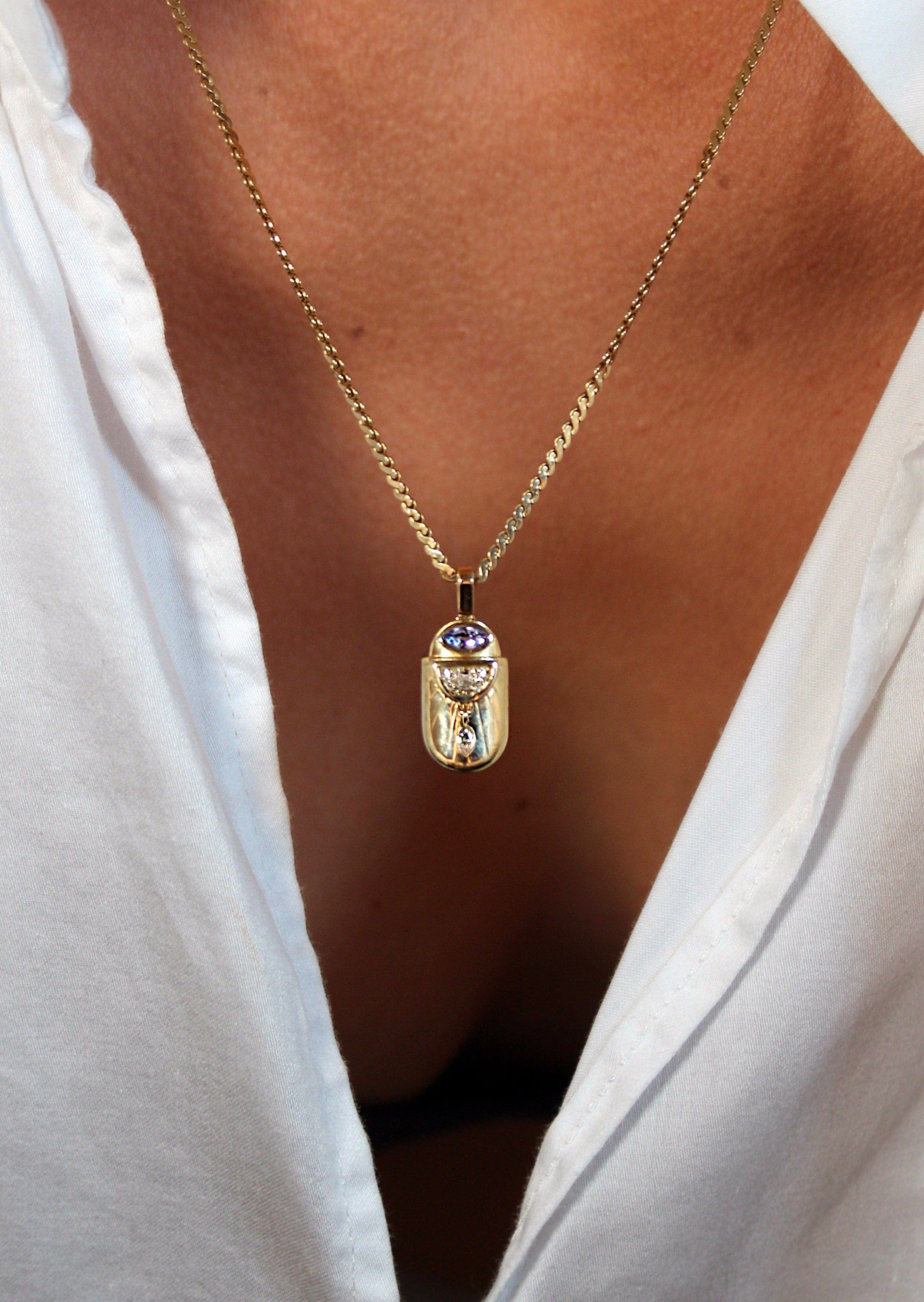 christinamagdolna CHARMS Golden Scarab Amulet • Tanzanite & Diamond Pendant