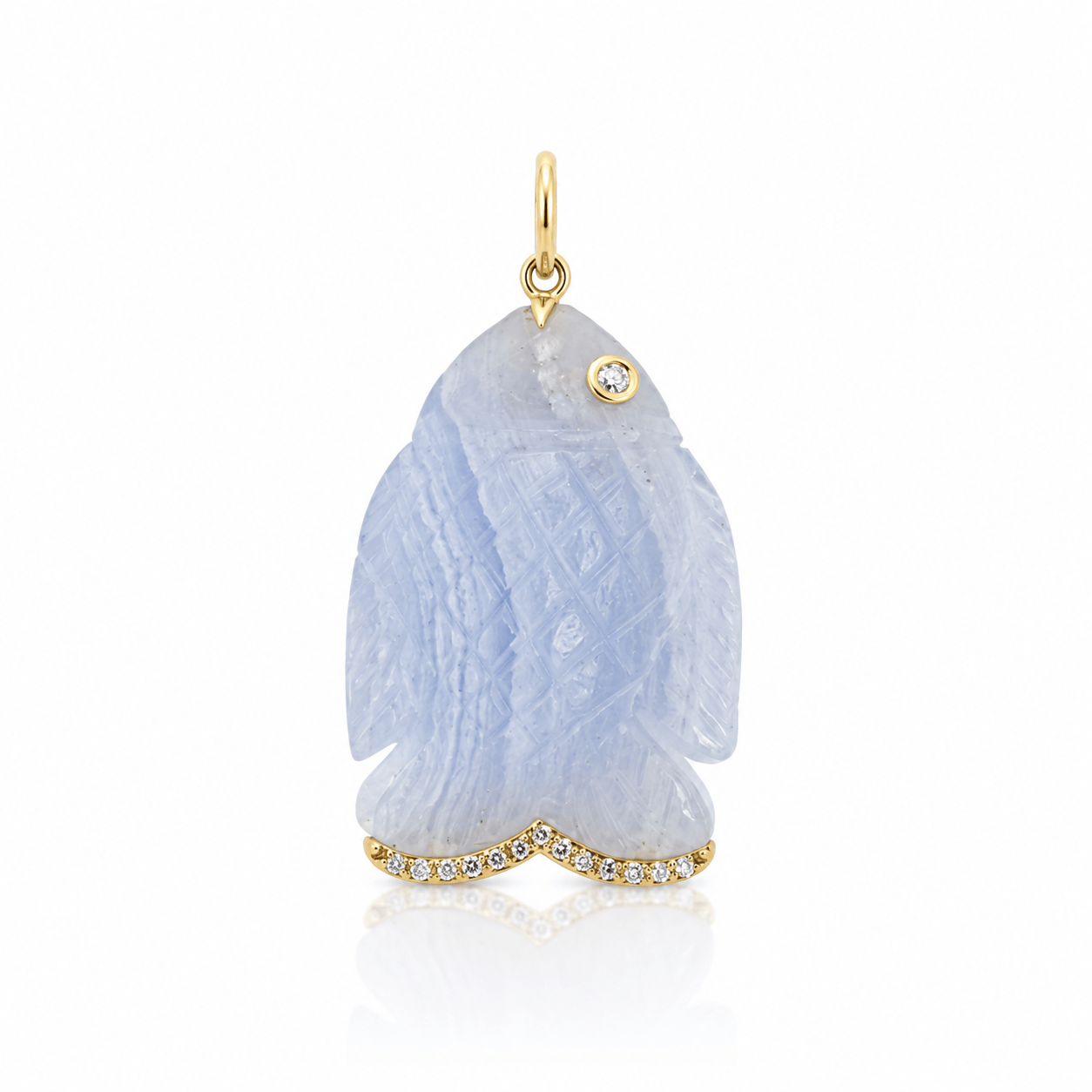 CLA CHARMS Lace Agate Fish Pendant with Diamond Accents