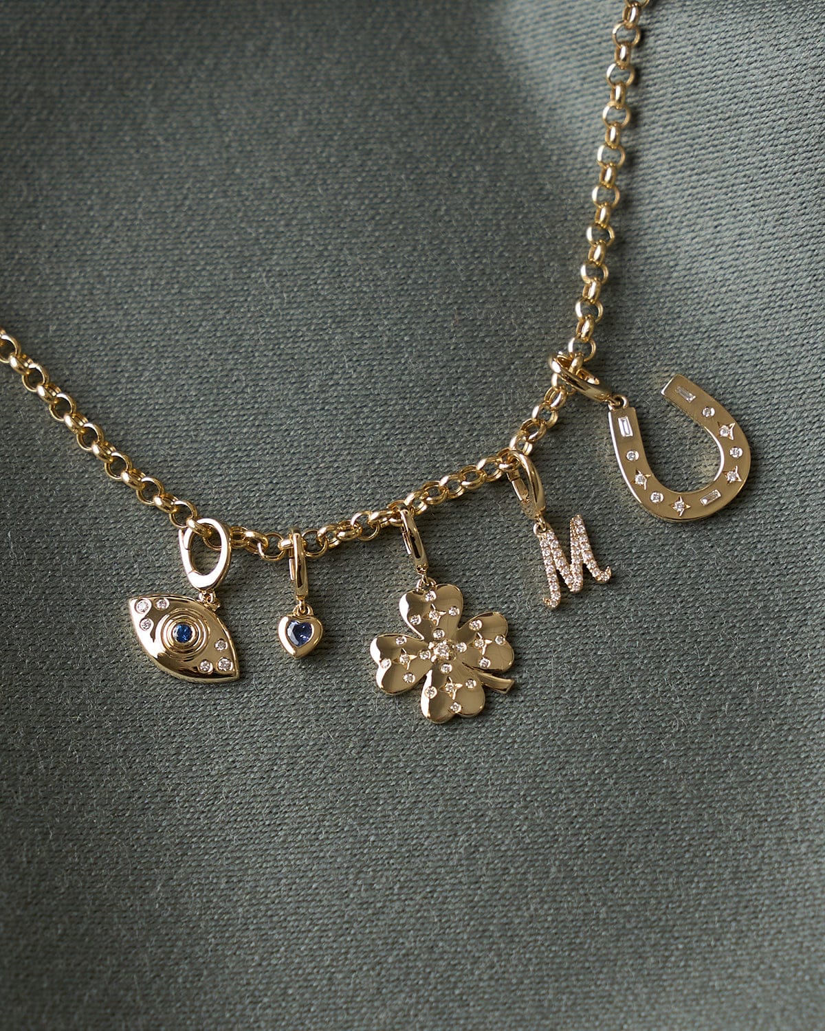EF COLLECTION CHARMS 14k Yellow Gold Mini Blue Sapphire Heart Clip Charm