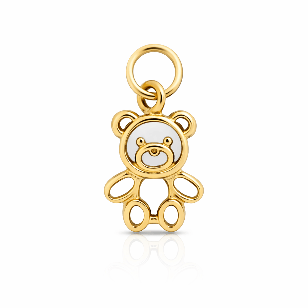 Curated Los Angeles Charms & Pendants 14K Yellow Gold Teddy Bear Mother of Pearl Charm Dainty Animal Pendant