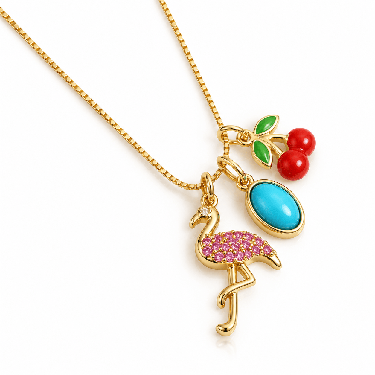 CAITLIN NICOLE JEWELRY CHARMS Pink Sapphire Yellow Gold Flamingo Charm