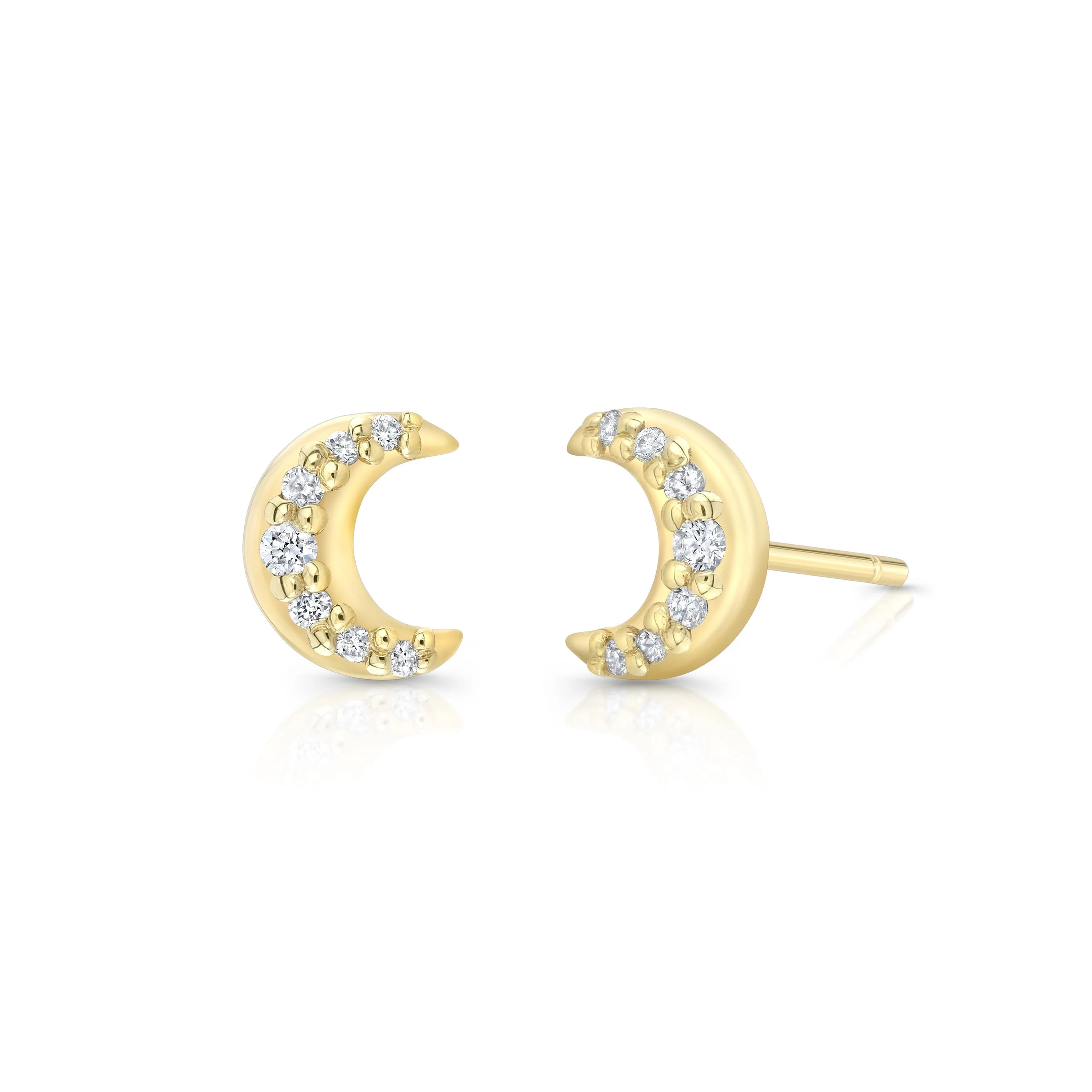 Crescent Moon Studs with Diamonds