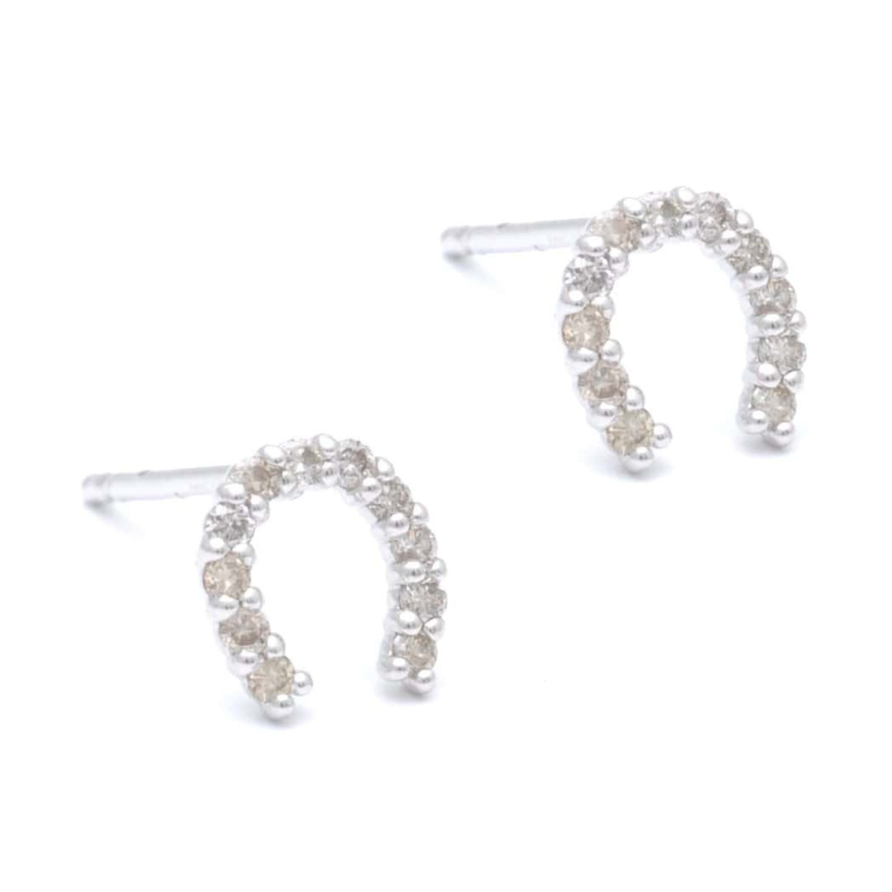 Lucky Diamond Horseshoe White Gold Studs