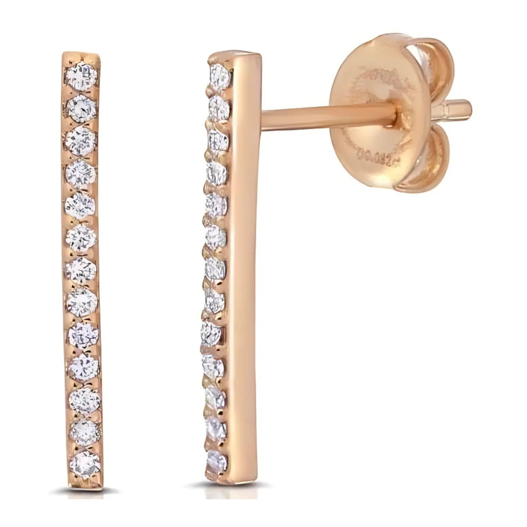 Diamond Pave Rose Gold Bar Studs