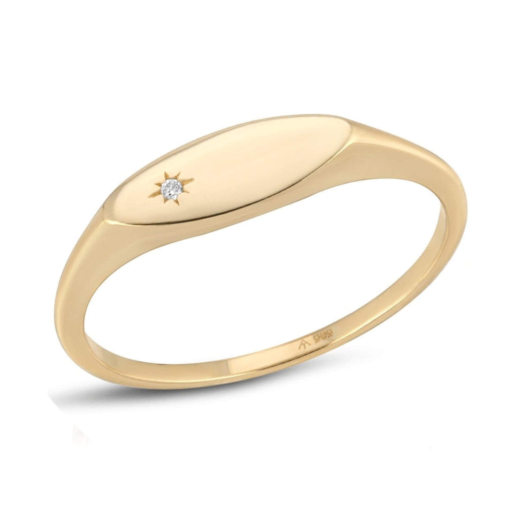 Diamond East West Oval Signet Ring