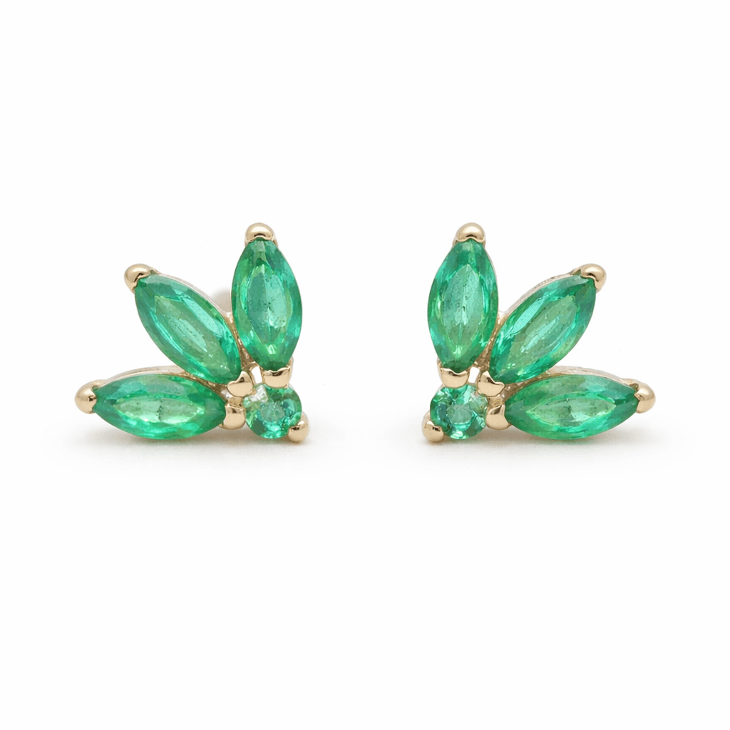 CLA EARRINGS 14k Emerald Marquise Flower Studs